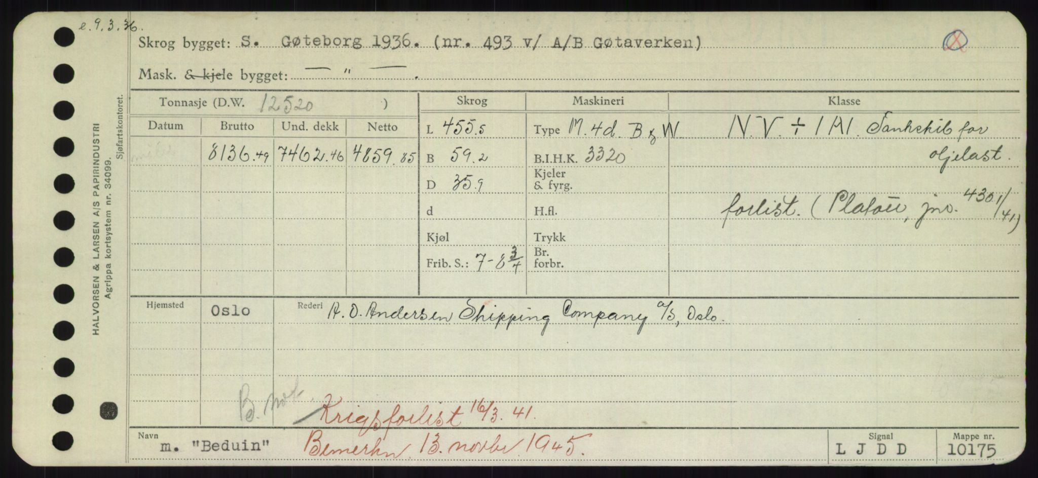 Sjøfartsdirektoratet med forløpere, Skipsmålingen, AV/RA-S-1627/H/Hd/L0003: Fartøy, B-Bev, s. 461