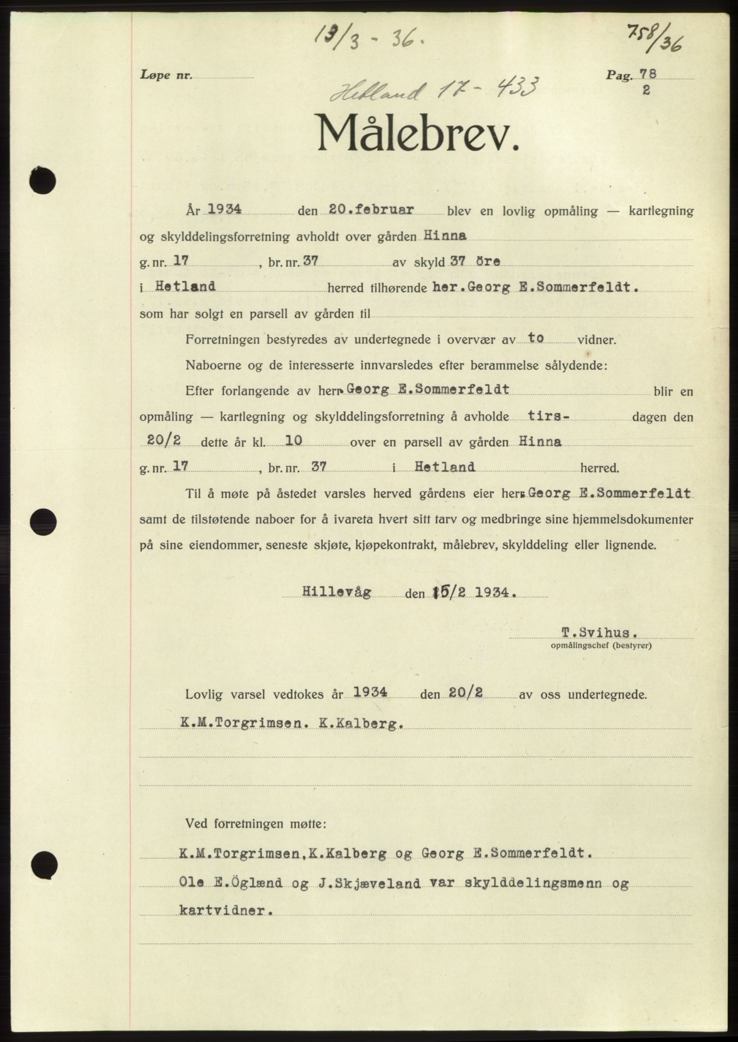 Jæren sorenskriveri, SAST/A-100310/03/G/Gba/L0065: Pantebok nr. 71, 1936-1936, Dagboknr: 758/1936