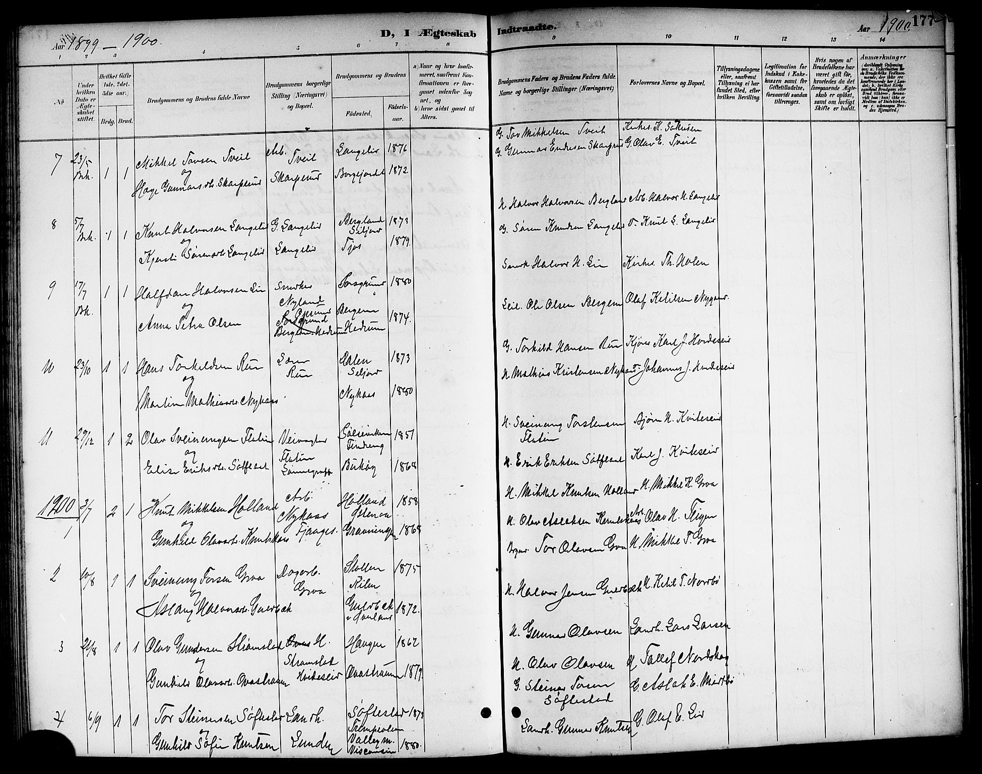 Kviteseid kirkebøker, AV/SAKO-A-276/G/Ga/L0002: Klokkerbok nr. I 2, 1893-1918, s. 177