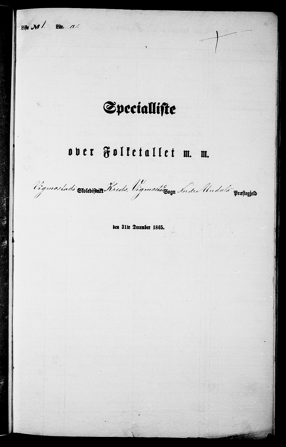 RA, Folketelling 1865 for 1028P Nord-Audnedal prestegjeld, 1865, s. 11