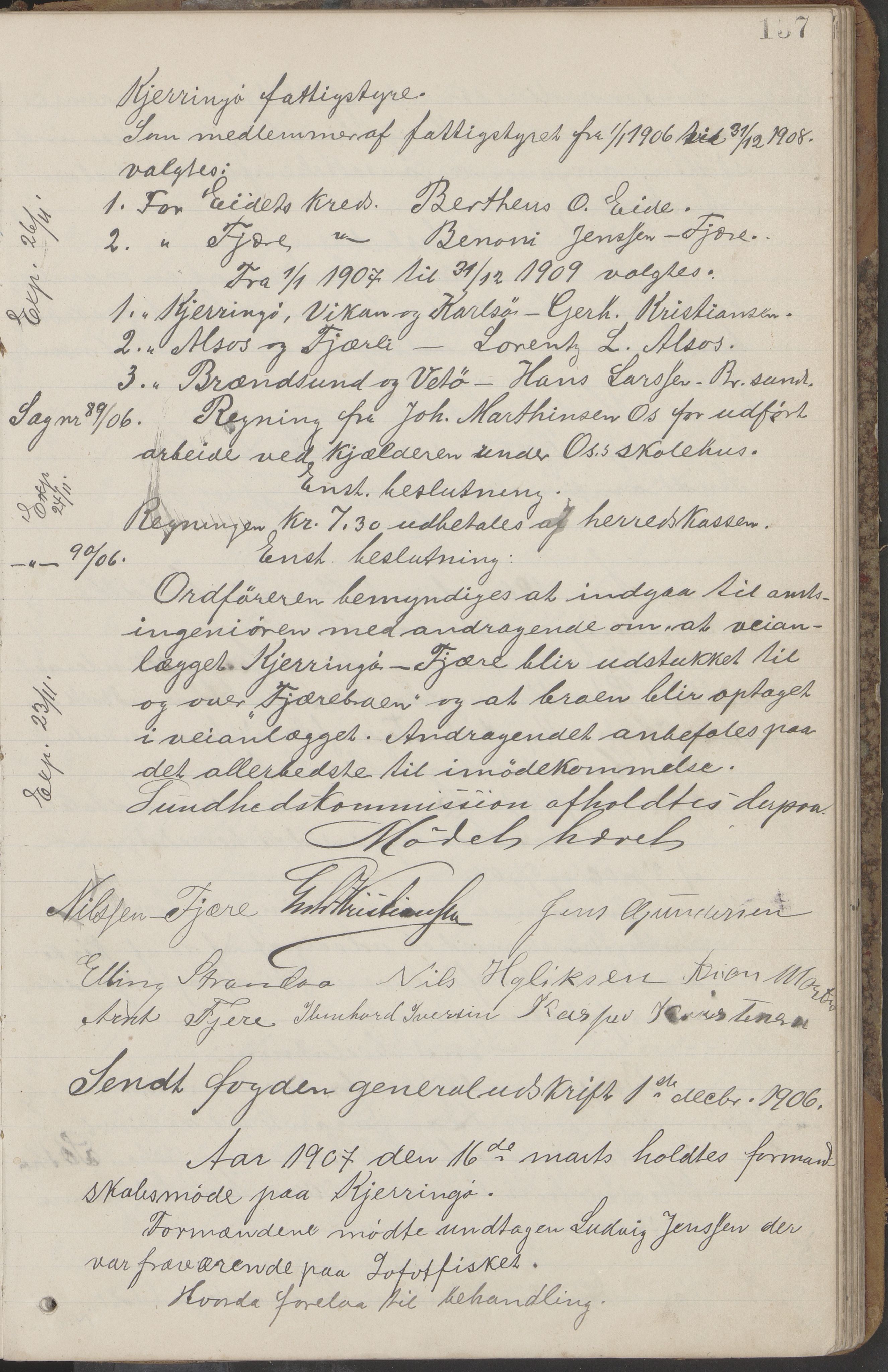 Kjerringøy kommune. Formannskapet, AIN/K-18441.150/A/Aa/L0002: Forhandlingsprotokoll Norfolden- Kjerringø formanskap, 1900-1911, s. 137