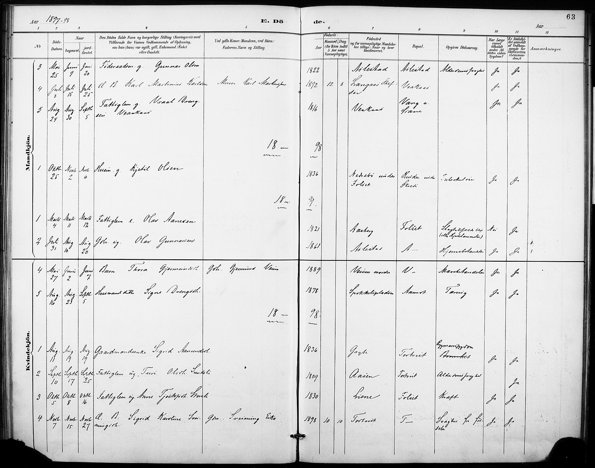 Fyresdal kirkebøker, AV/SAKO-A-263/F/Fb/L0003: Ministerialbok nr. II 3, 1887-1903, s. 63