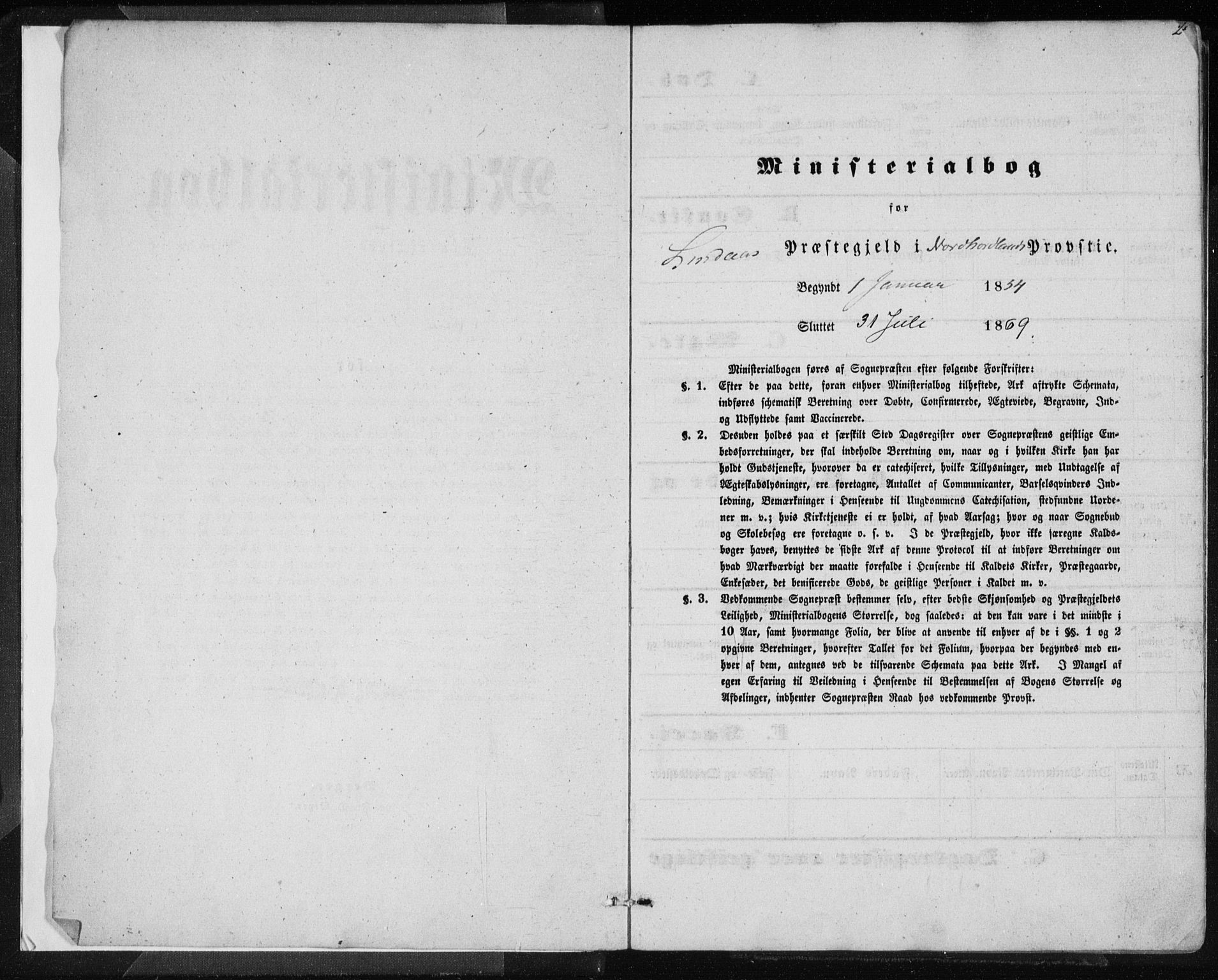 Lindås Sokneprestembete, SAB/A-76701/H/Haa: Ministerialbok nr. A 11, 1854-1869, s. 2
