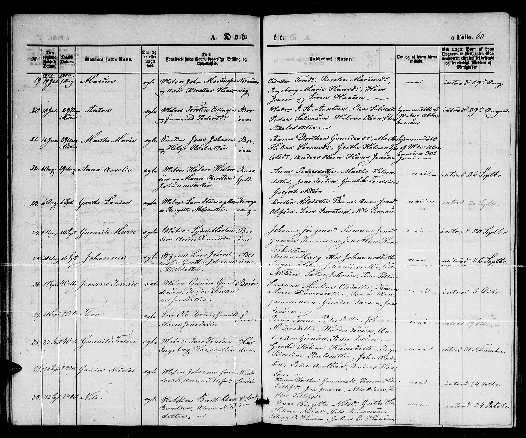 Dypvåg sokneprestkontor, AV/SAK-1111-0007/F/Fb/Fba/L0010: Klokkerbok nr. B 10, 1842-1857, s. 60