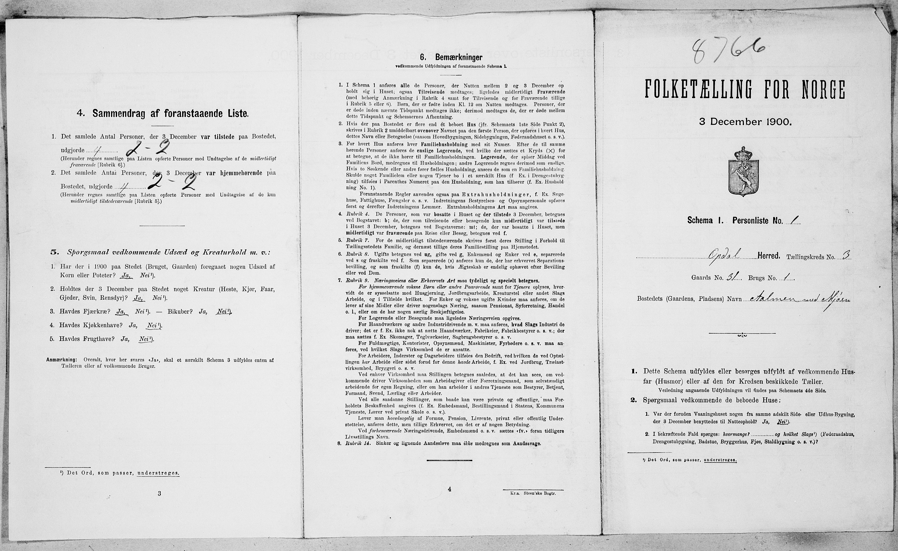 SAT, Folketelling 1900 for 1634 Oppdal herred, 1900, s. 300