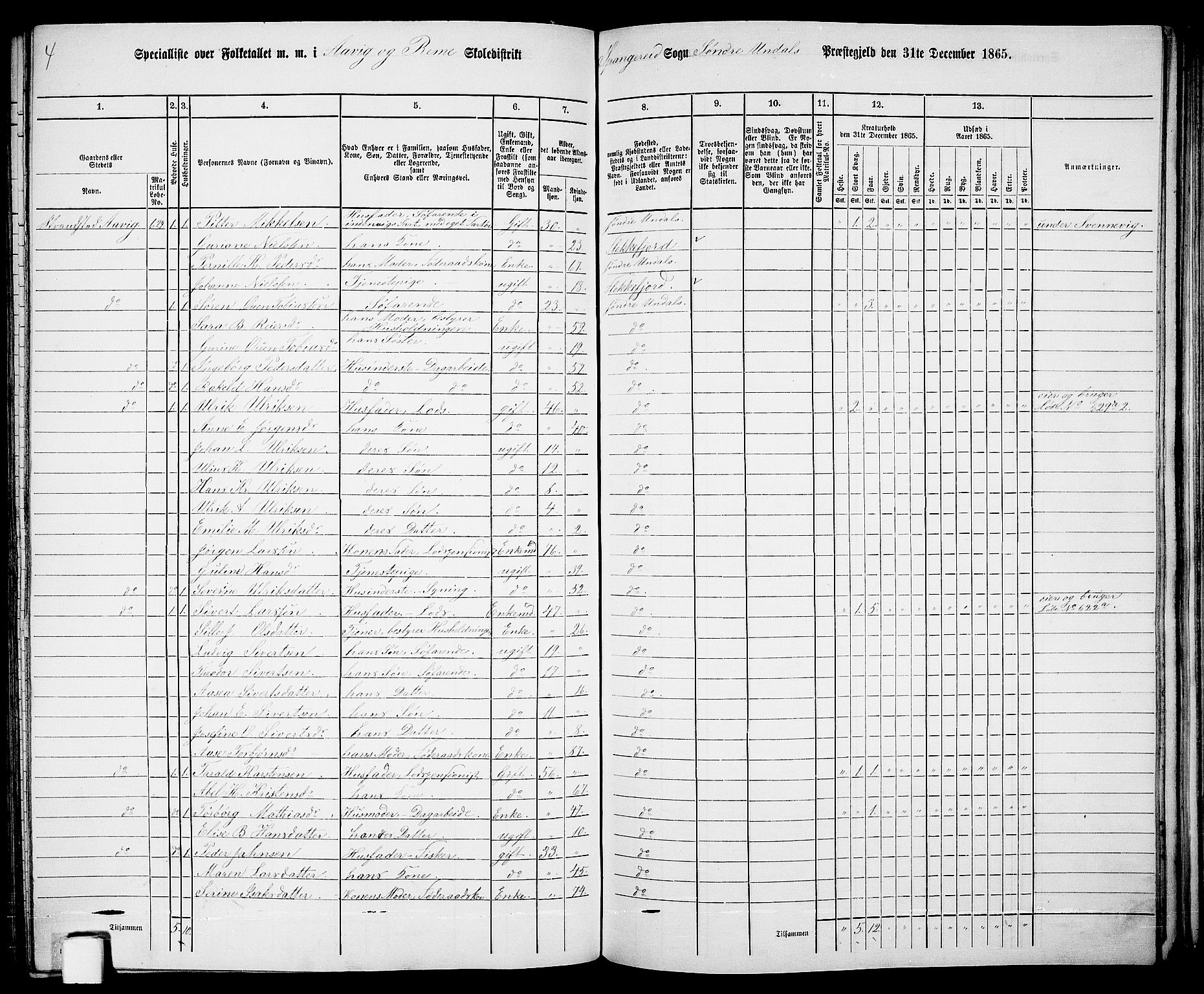 RA, Folketelling 1865 for 1029P Sør-Audnedal prestegjeld, 1865, s. 143