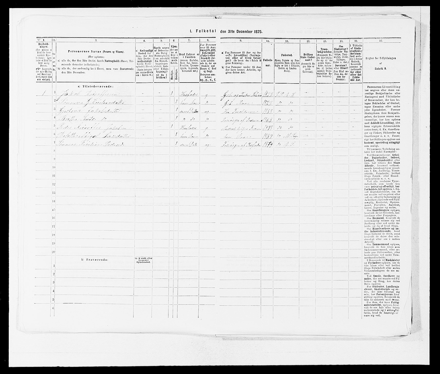 SAB, Folketelling 1875 for 1218P Finnås prestegjeld, 1875, s. 1303