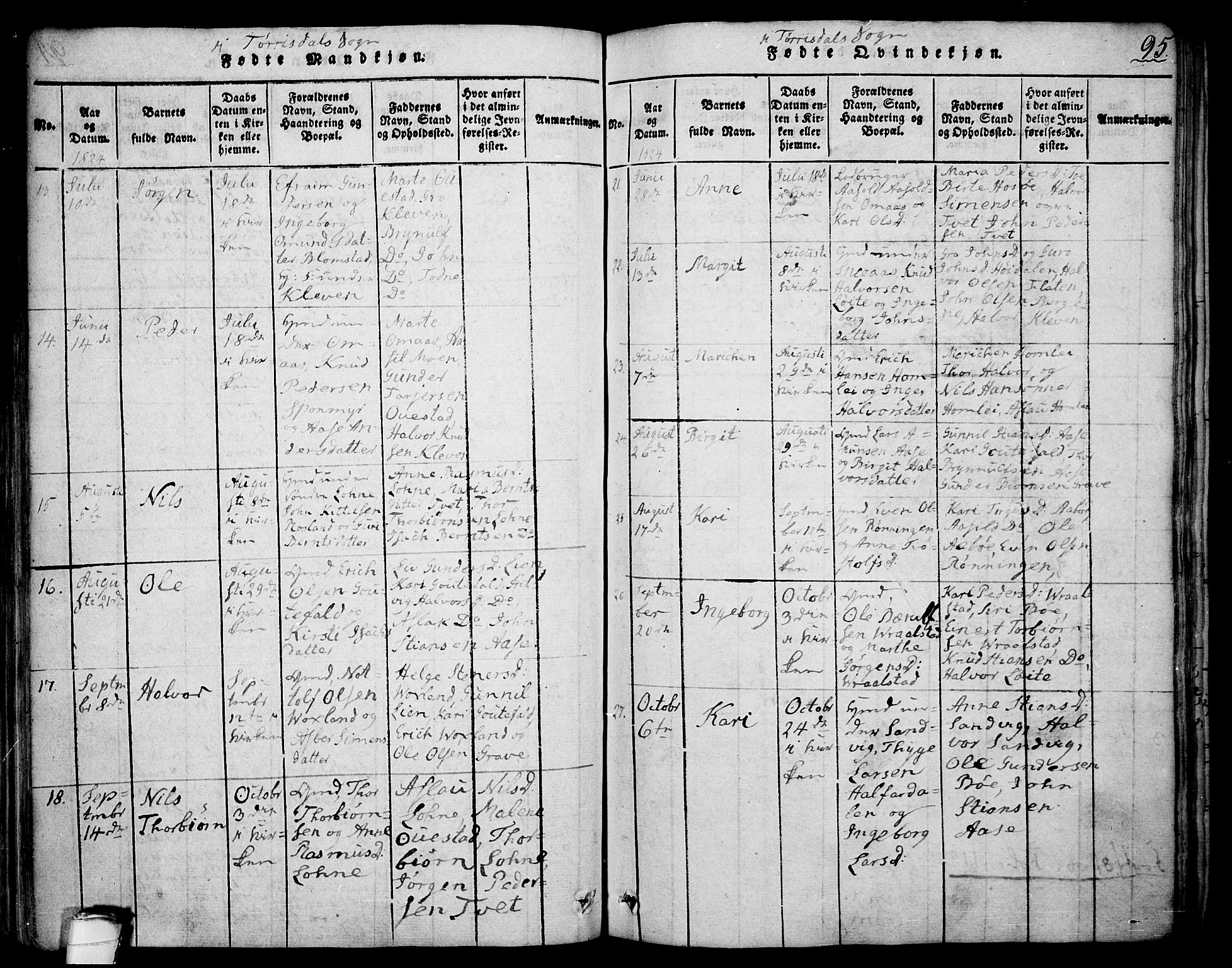 Drangedal kirkebøker, AV/SAKO-A-258/F/Fa/L0005: Ministerialbok nr. 5 /2, 1814-1831, s. 95