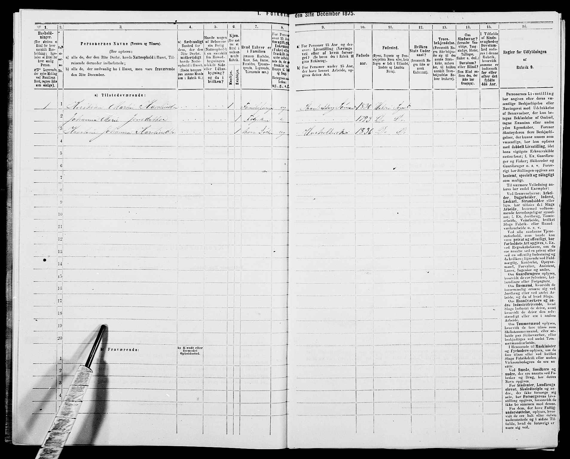 SAK, Folketelling 1875 for 1042L Flekkefjord prestegjeld, Nes sokn og Hidra sokn, 1875, s. 412