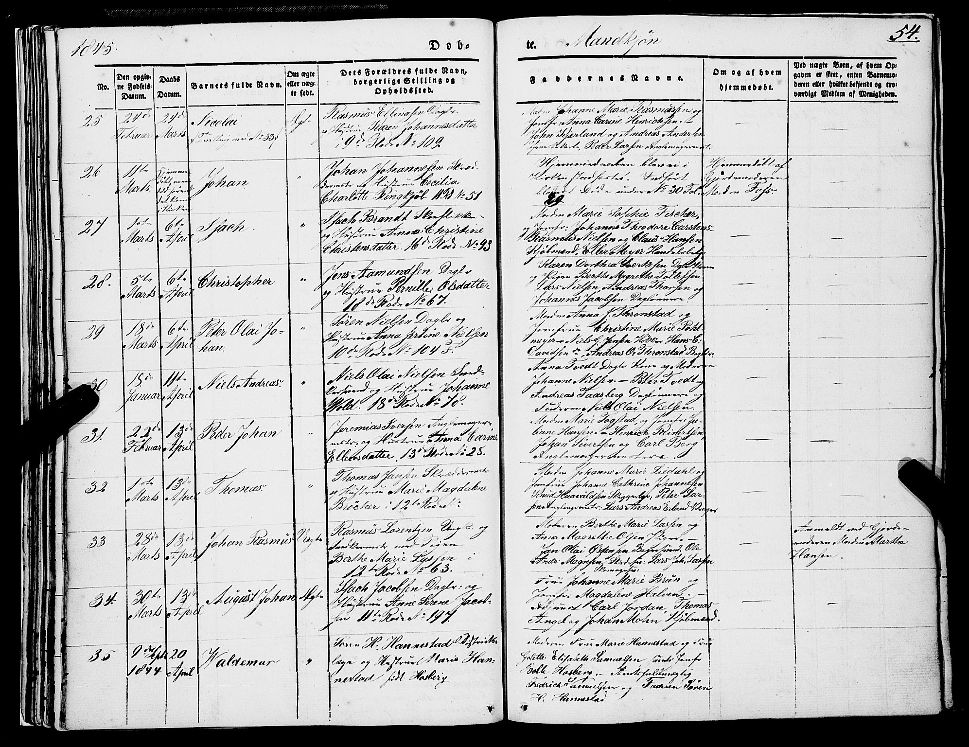 Domkirken sokneprestembete, AV/SAB-A-74801/H/Haa/L0019: Ministerialbok nr. B 2, 1841-1851, s. 54