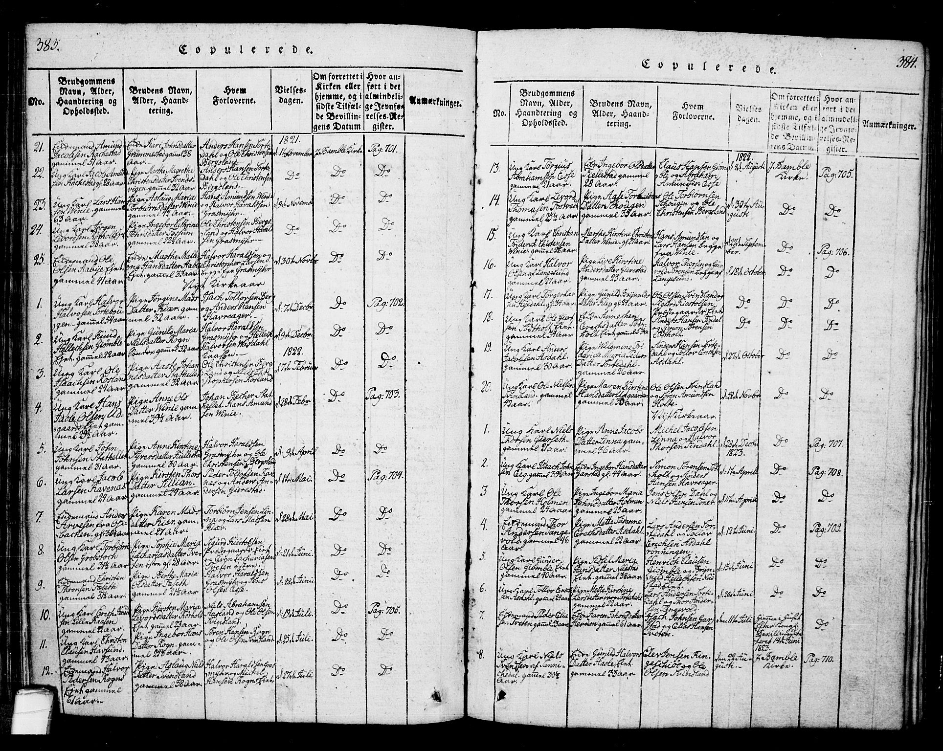 Bamble kirkebøker, AV/SAKO-A-253/G/Ga/L0005: Klokkerbok nr. I 5, 1814-1855, s. 383-384