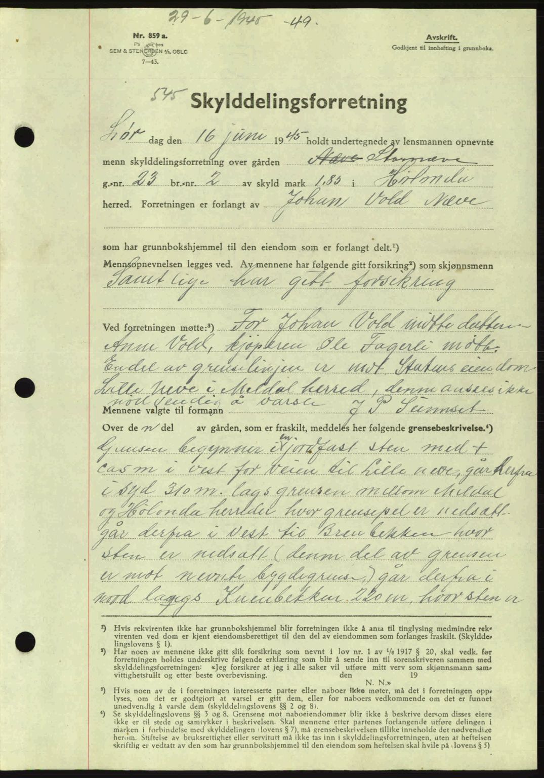 Gauldal sorenskriveri, SAT/A-0014/1/2/2C: Pantebok nr. A1a, 1945-1945, Dagboknr: 545/1945