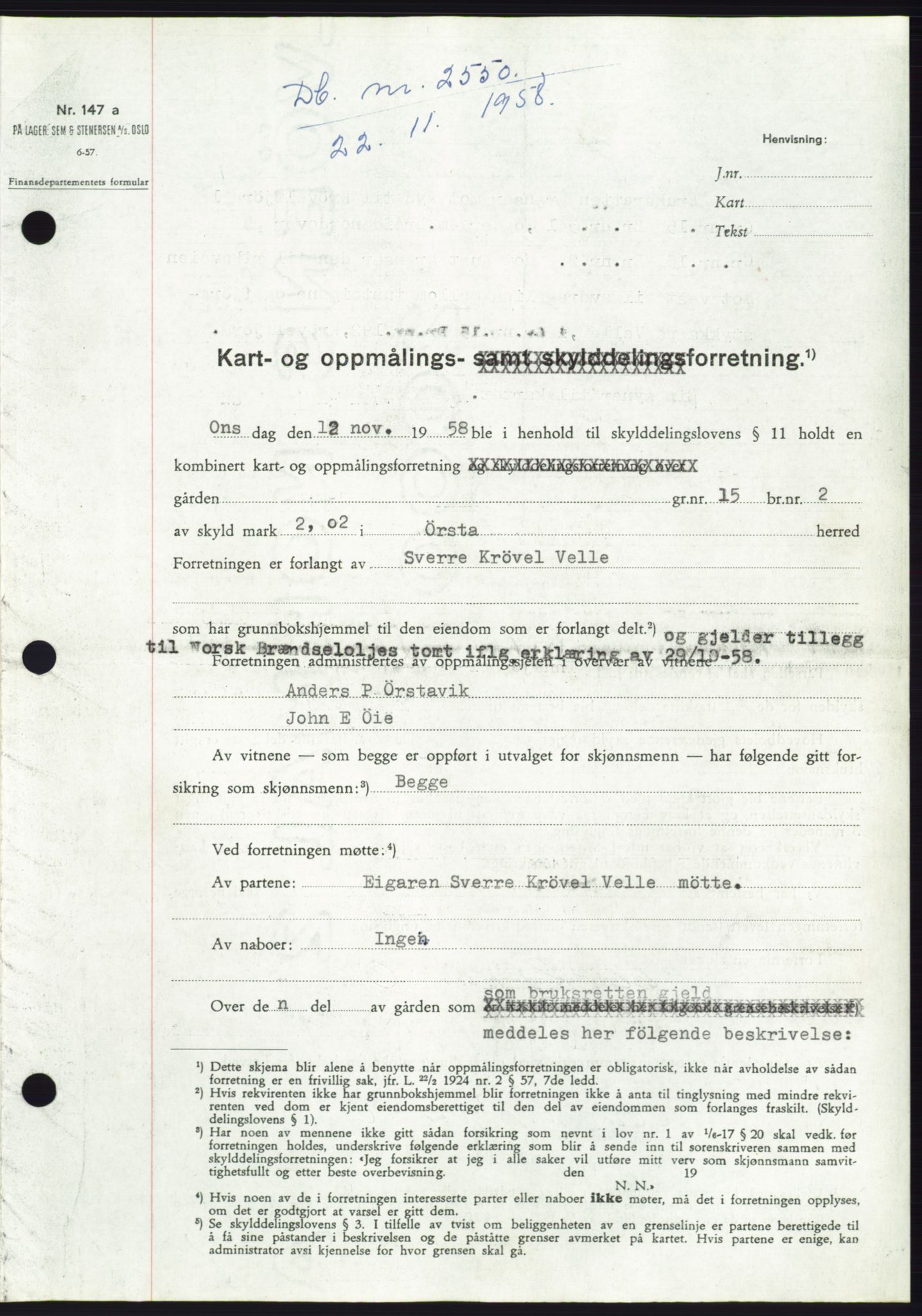 Søre Sunnmøre sorenskriveri, SAT/A-4122/1/2/2C/L0111: Pantebok nr. 37A, 1958-1959, Dagboknr: 2550/1958