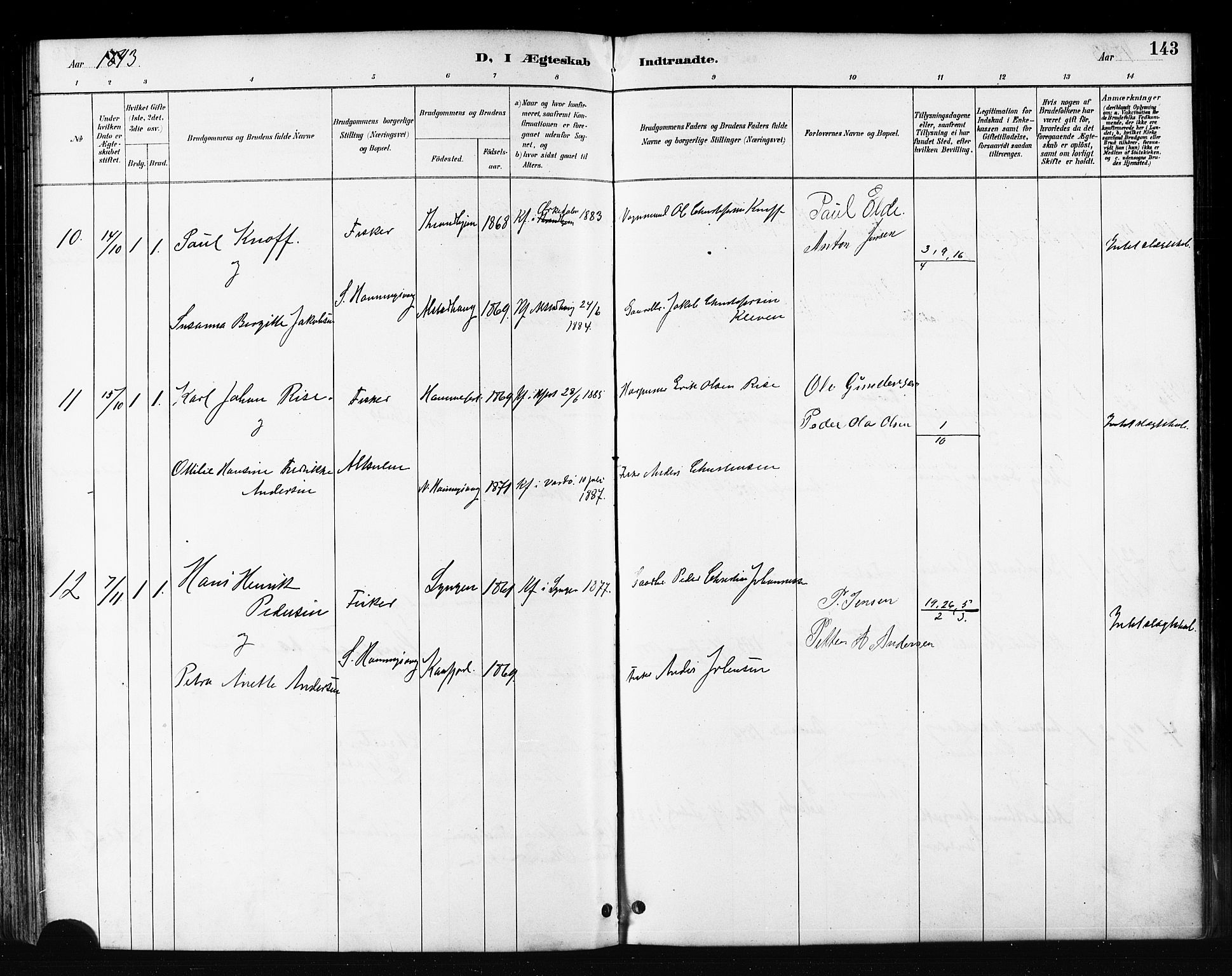 Måsøy sokneprestkontor, AV/SATØ-S-1348/H/Ha/L0007kirke: Ministerialbok nr. 7, 1887-1899, s. 143