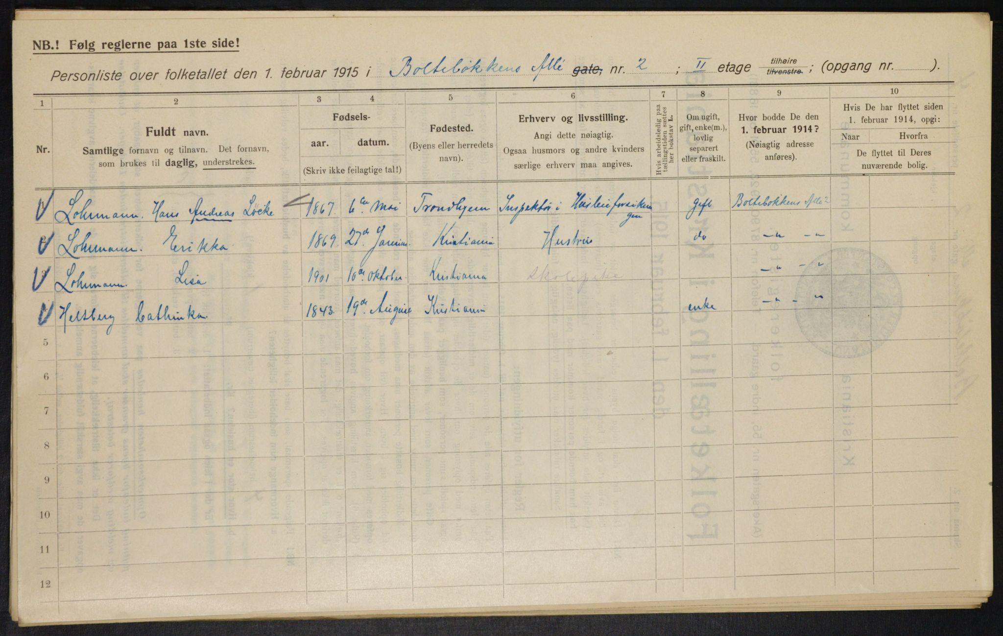 OBA, Kommunal folketelling 1.2.1915 for Kristiania, 1915, s. 7618