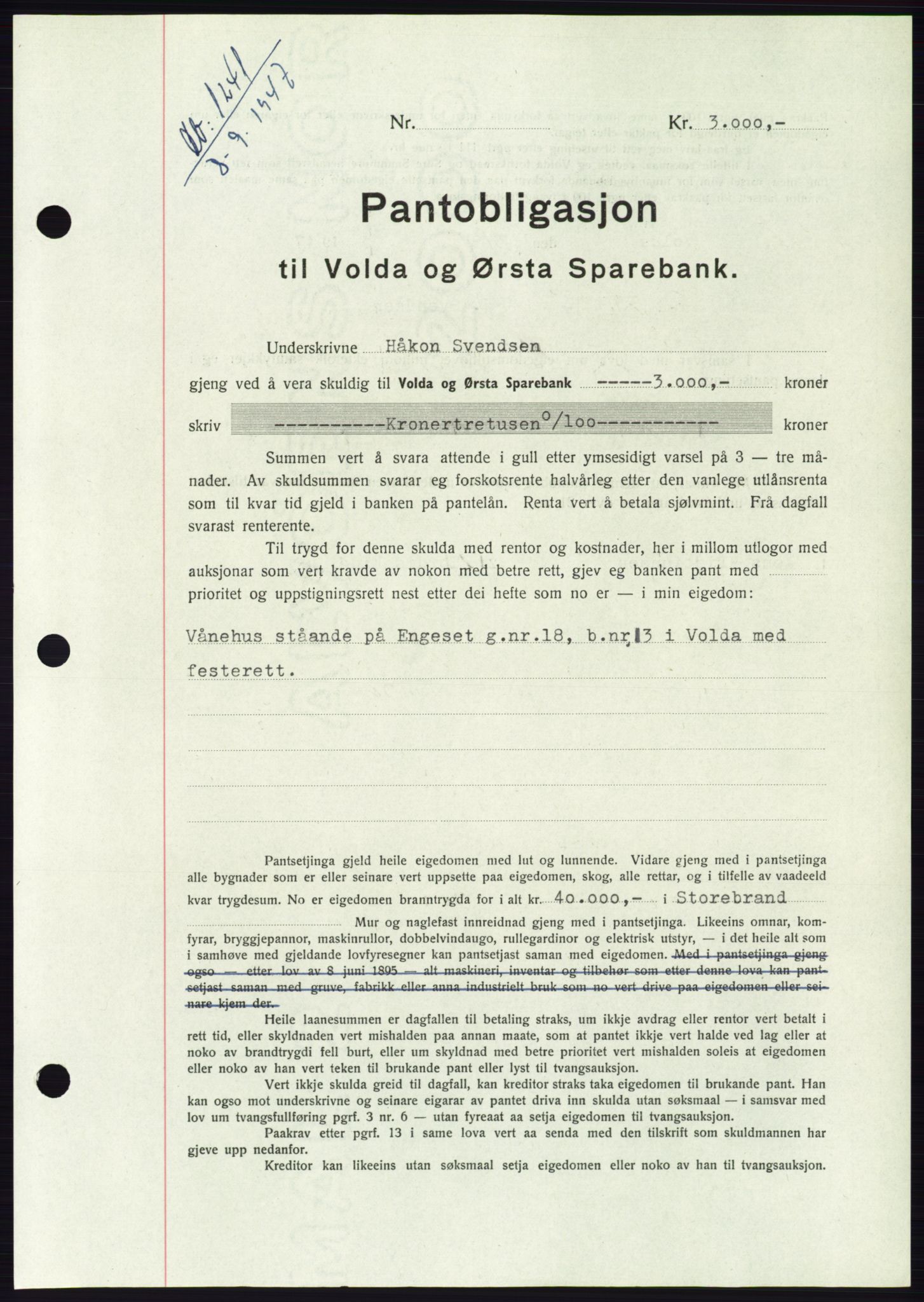Søre Sunnmøre sorenskriveri, AV/SAT-A-4122/1/2/2C/L0115: Pantebok nr. 3B, 1947-1948, Dagboknr: 1241/1947