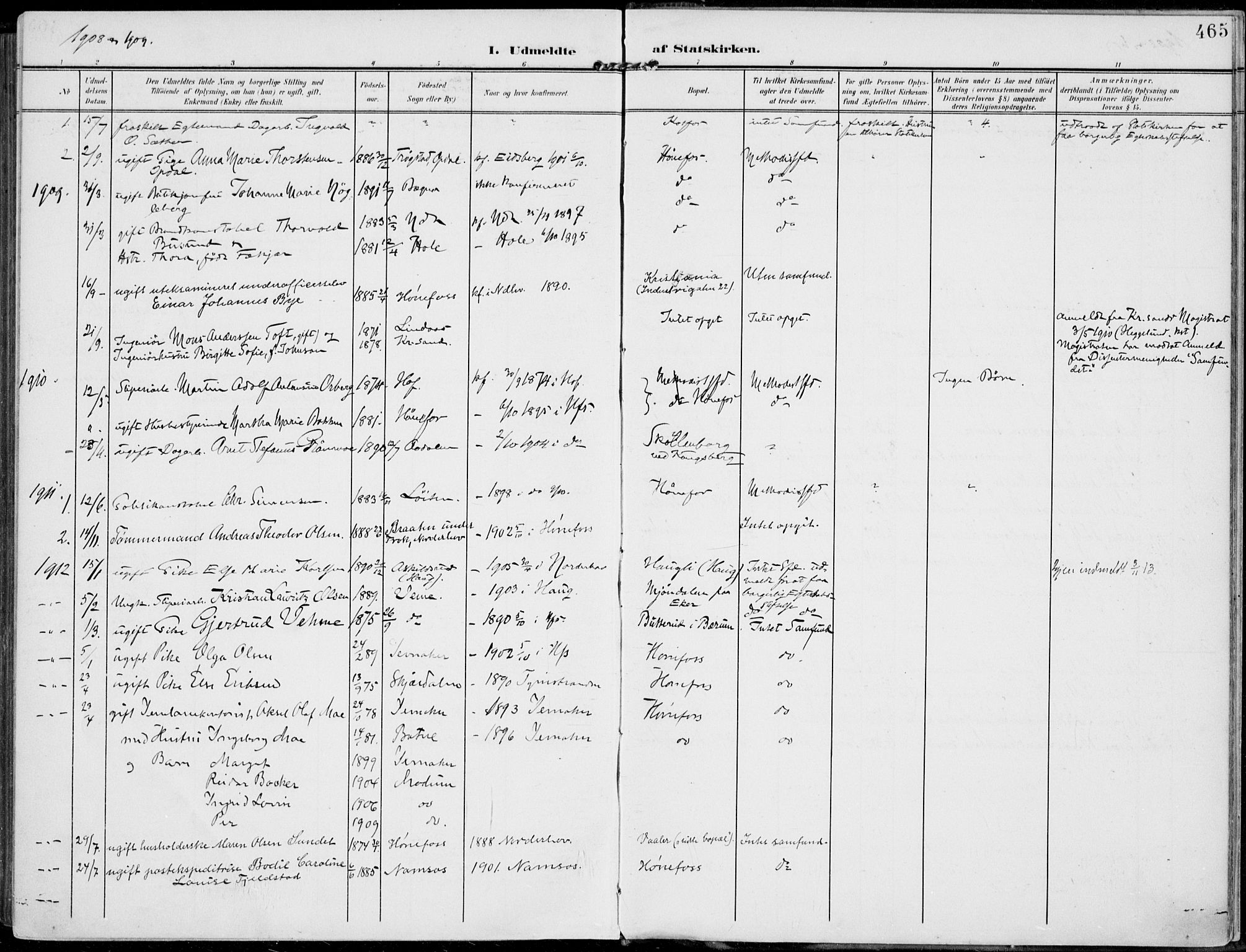 Norderhov kirkebøker, AV/SAKO-A-237/F/Fa/L0017: Ministerialbok nr. 17, 1903-1919, s. 465