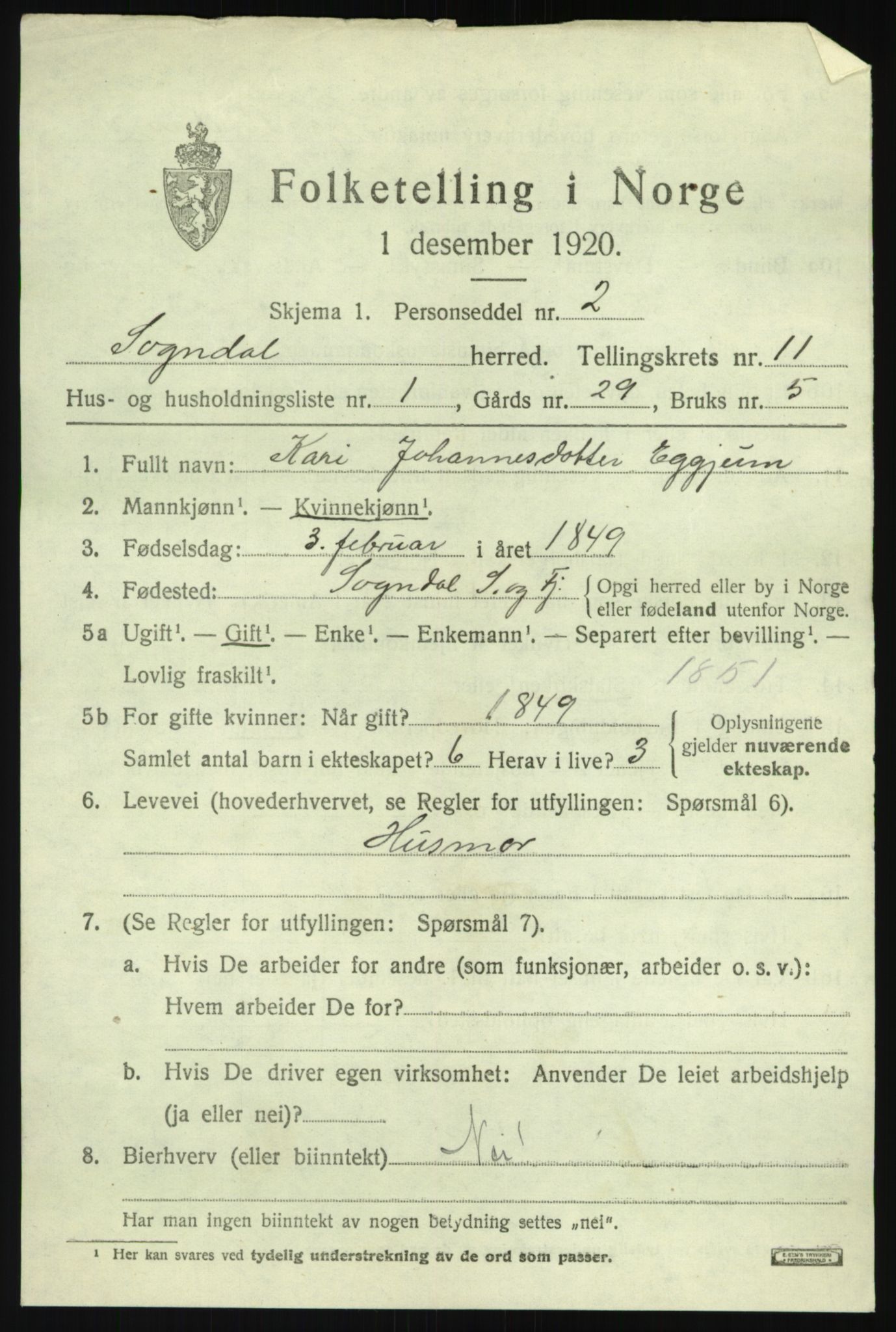 SAB, Folketelling 1920 for 1420 Sogndal herred, 1920, s. 4899