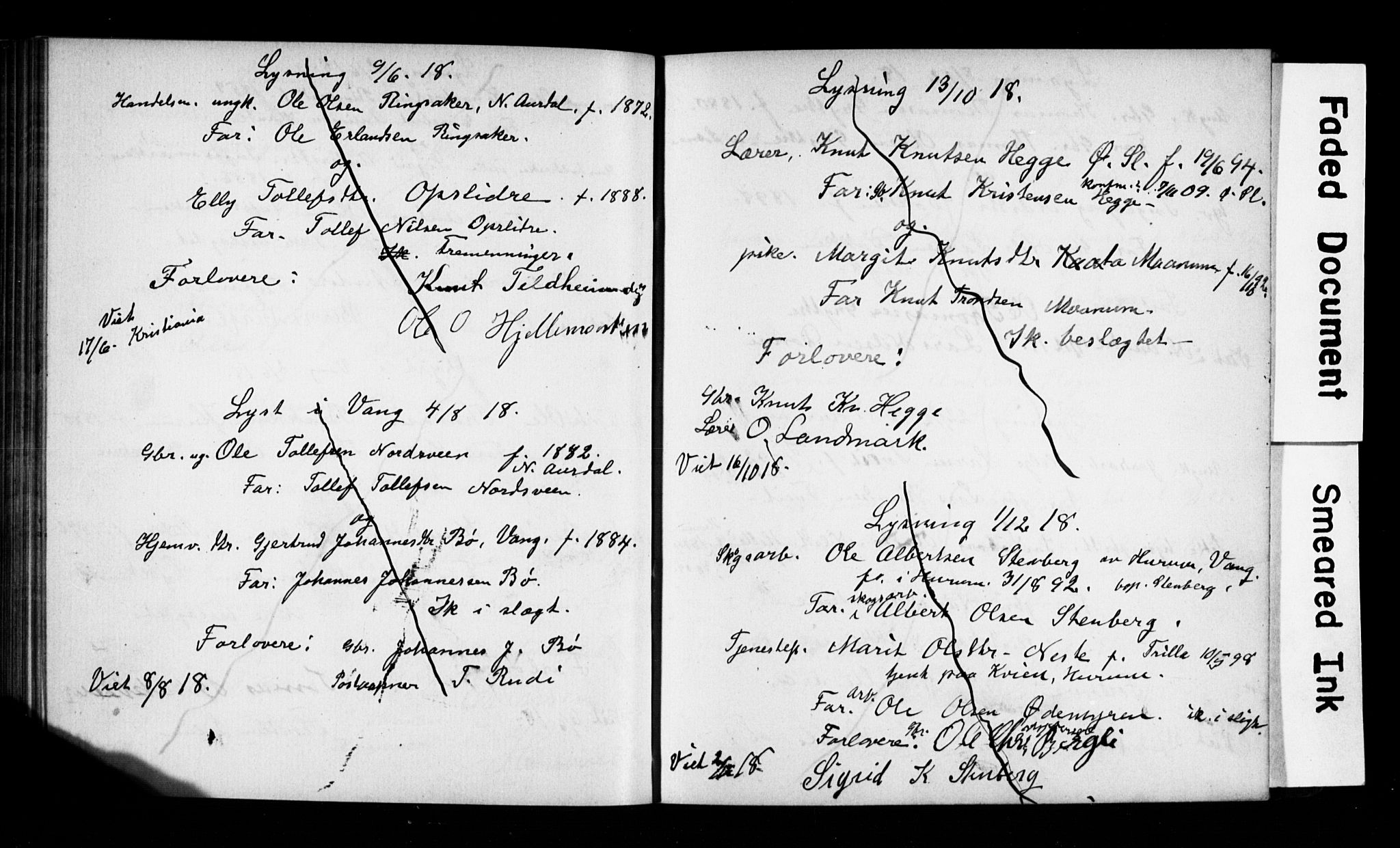 Vestre Slidre prestekontor, AV/SAH-PREST-136/I/Ie/Iea/L0001/0001: Lysningsprotokoll nr. 1, 1881-1919