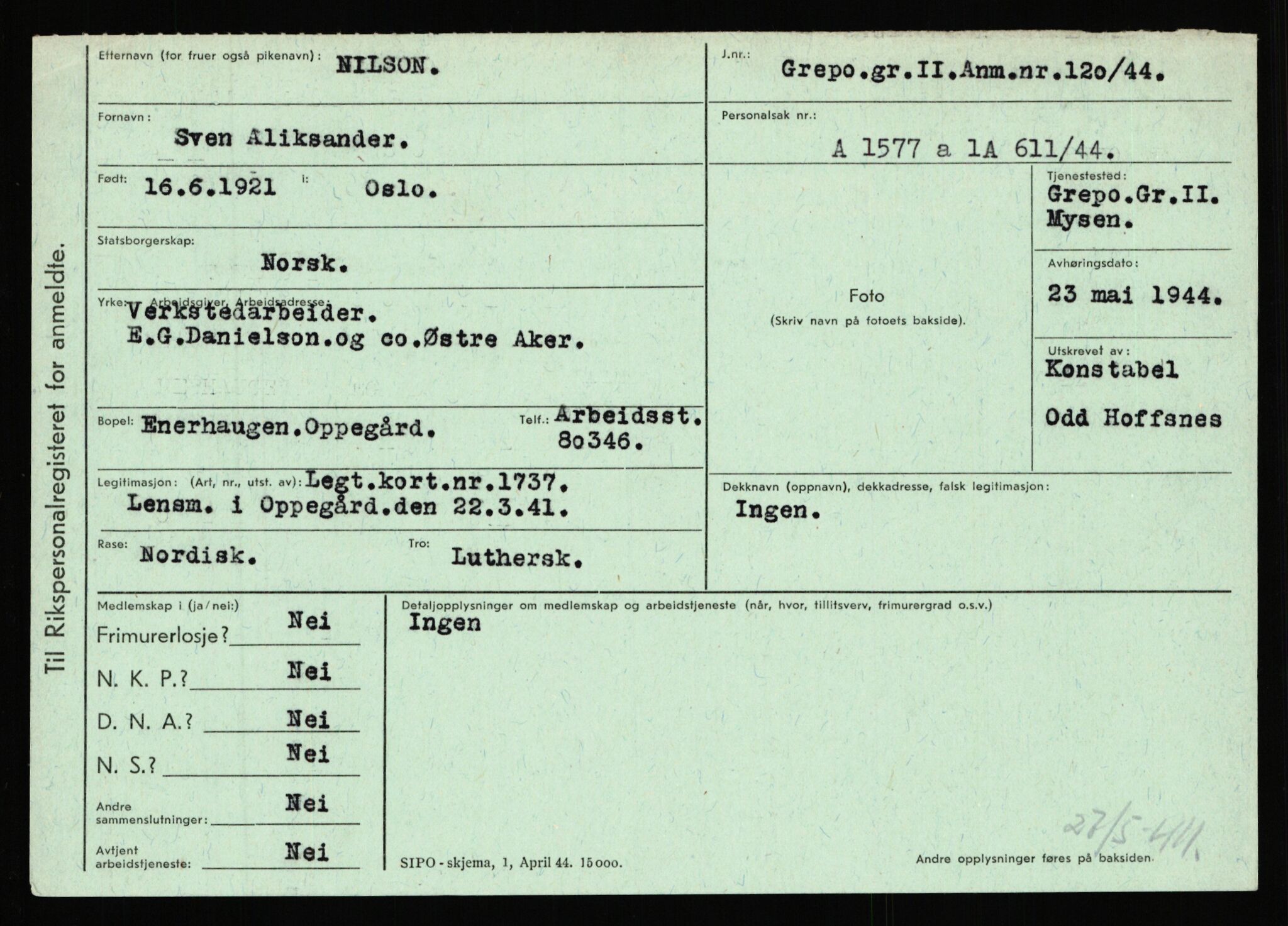 Statspolitiet - Hovedkontoret / Osloavdelingen, AV/RA-S-1329/C/Ca/L0011: Molberg - Nøstvold, 1943-1945, s. 3400