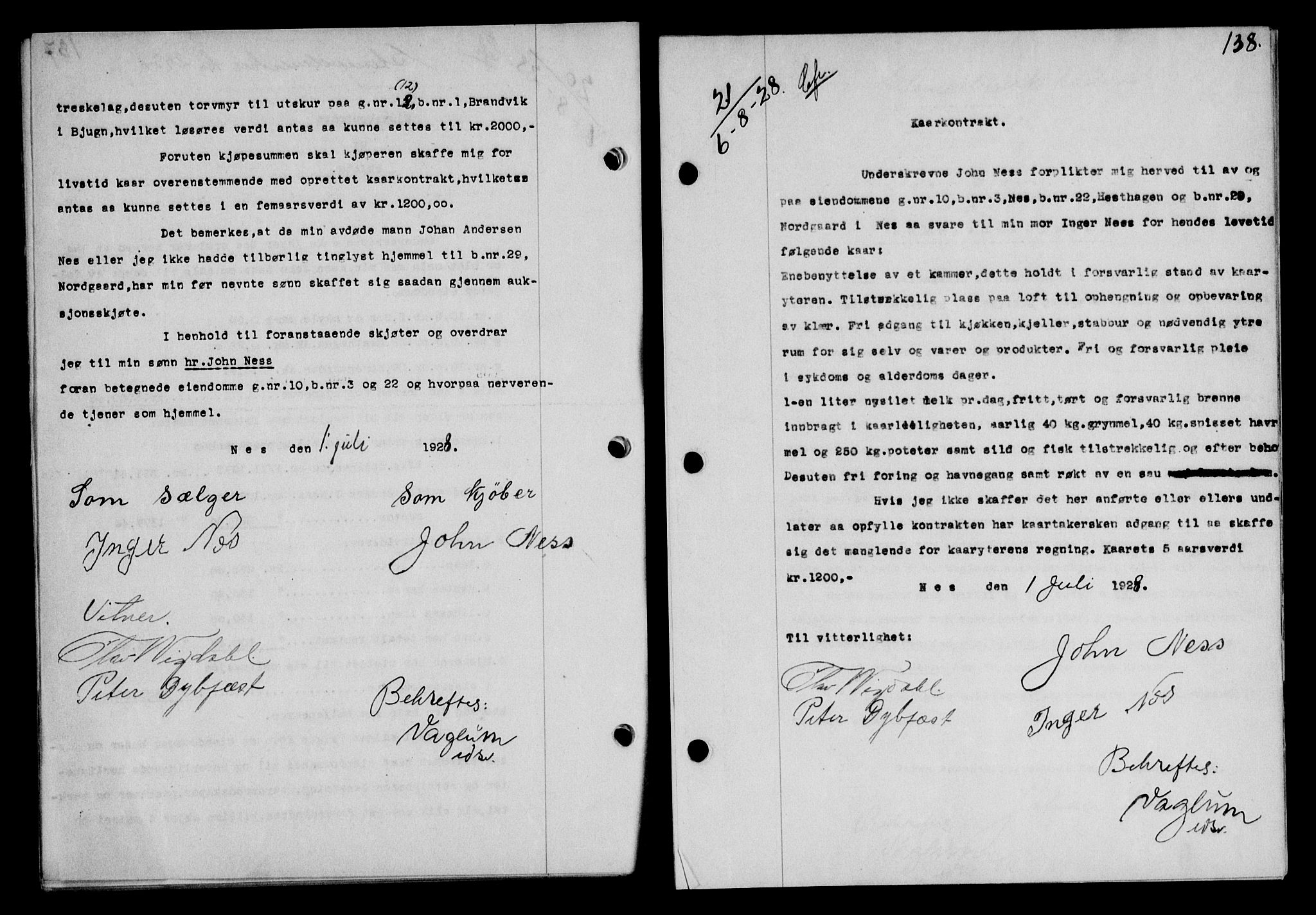 Fosen sorenskriveri, AV/SAT-A-1107/1/2/2C/L0067: Pantebok nr. 58, 1928-1929, s. 138, Tingl.dato: 06.08.1928