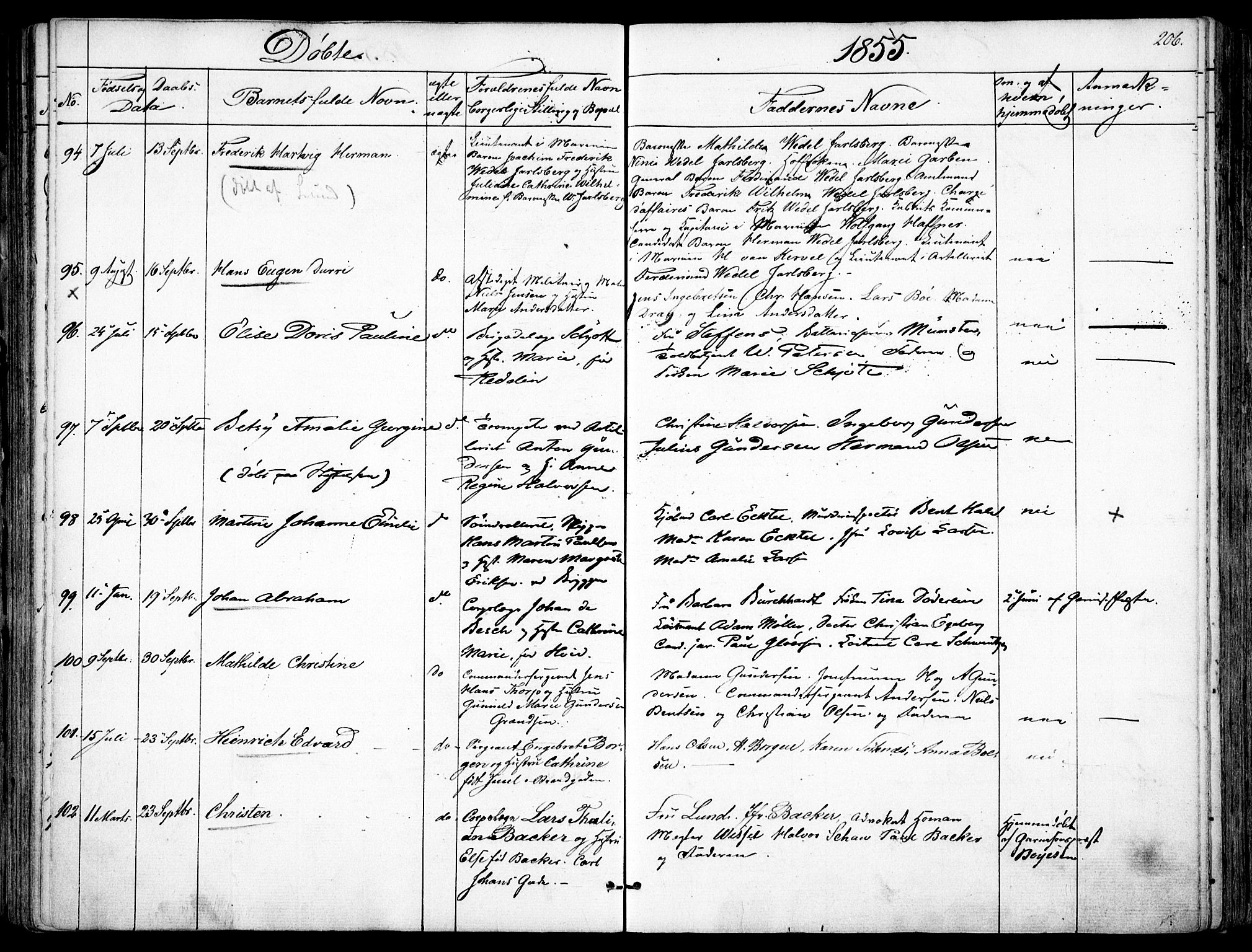 Garnisonsmenigheten Kirkebøker, AV/SAO-A-10846/F/Fa/L0008: Ministerialbok nr. 8, 1842-1859, s. 206