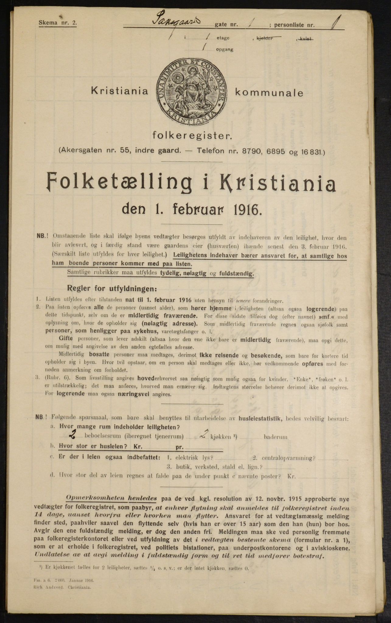 OBA, Kommunal folketelling 1.2.1916 for Kristiania, 1916, s. 91485