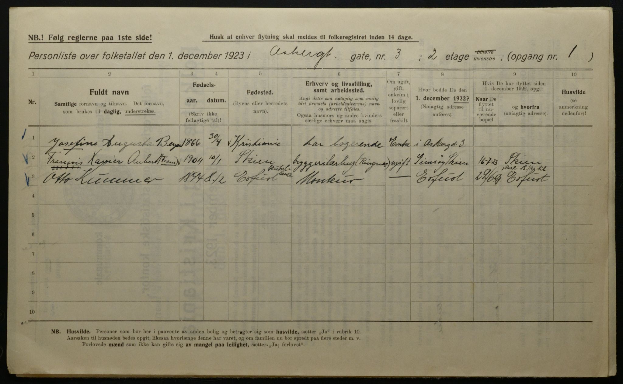 OBA, Kommunal folketelling 1.12.1923 for Kristiania, 1923, s. 3174