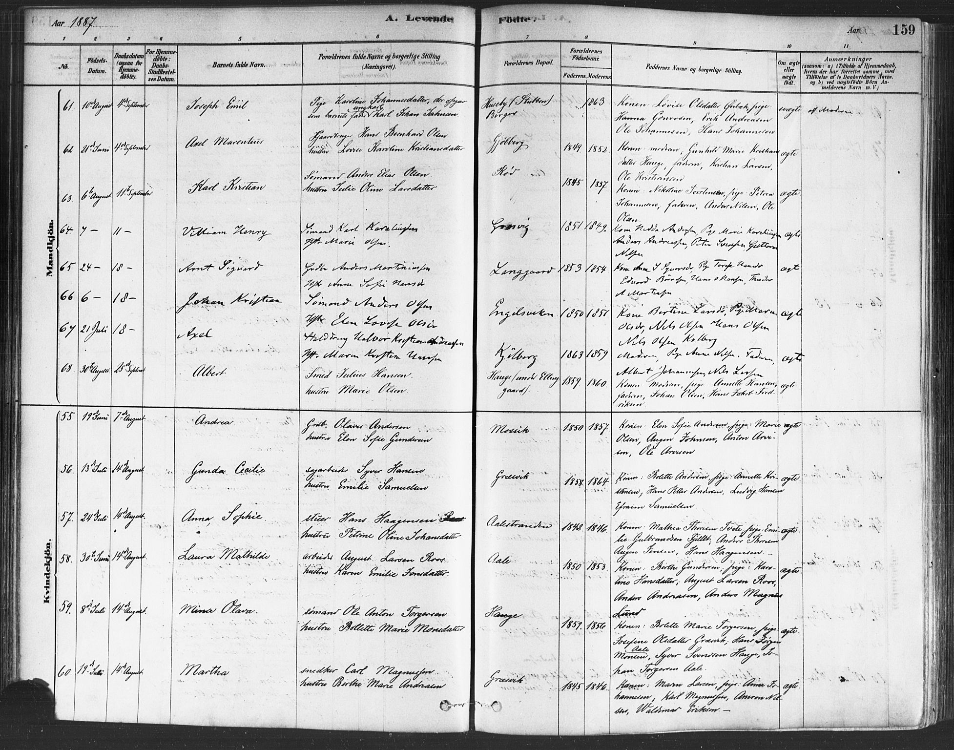 Onsøy prestekontor Kirkebøker, AV/SAO-A-10914/F/Fa/L0005: Ministerialbok nr. I 5, 1878-1898, s. 159