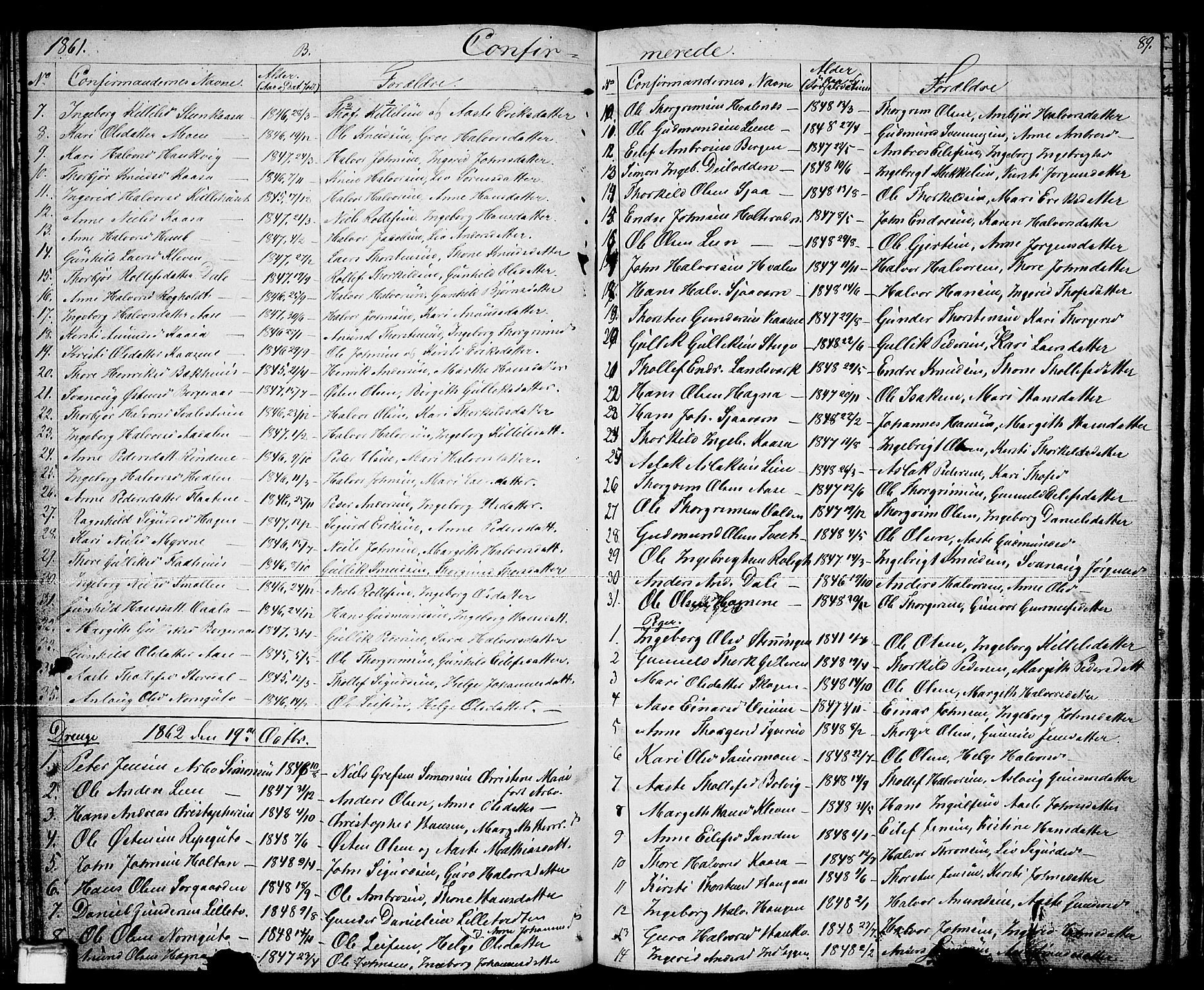 Sauherad kirkebøker, AV/SAKO-A-298/G/Ga/L0002: Klokkerbok nr. I 2, 1842-1866, s. 89