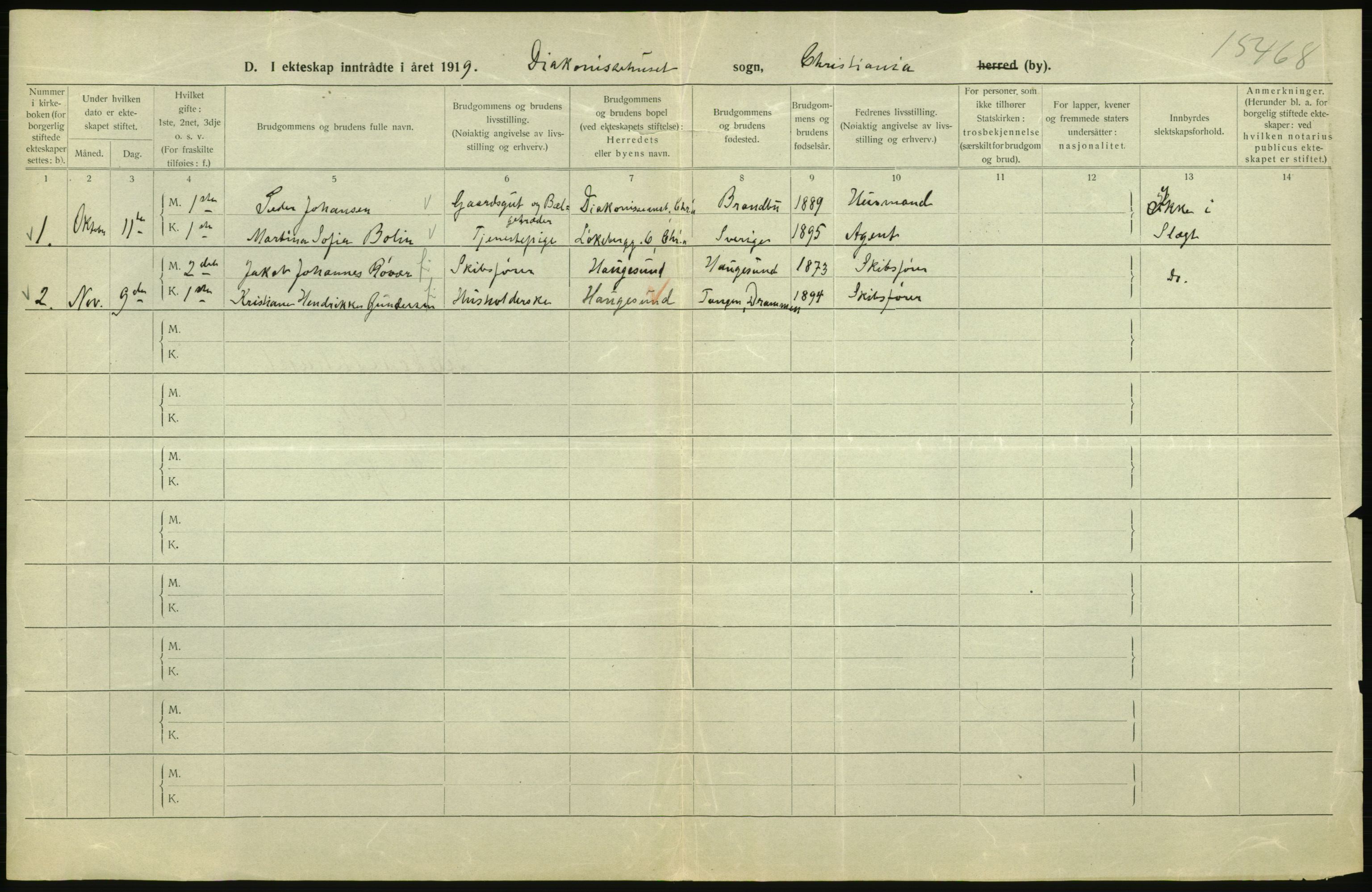 Statistisk sentralbyrå, Sosiodemografiske emner, Befolkning, AV/RA-S-2228/D/Df/Dfb/Dfbi/L0009: Kristiania: Gifte, 1919, s. 754