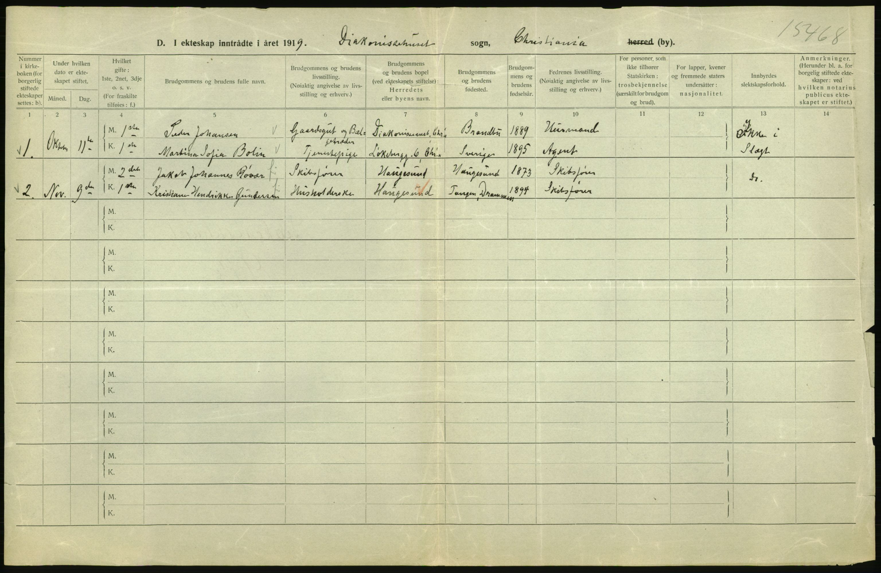 Statistisk sentralbyrå, Sosiodemografiske emner, Befolkning, RA/S-2228/D/Df/Dfb/Dfbi/L0009: Kristiania: Gifte, 1919, s. 754