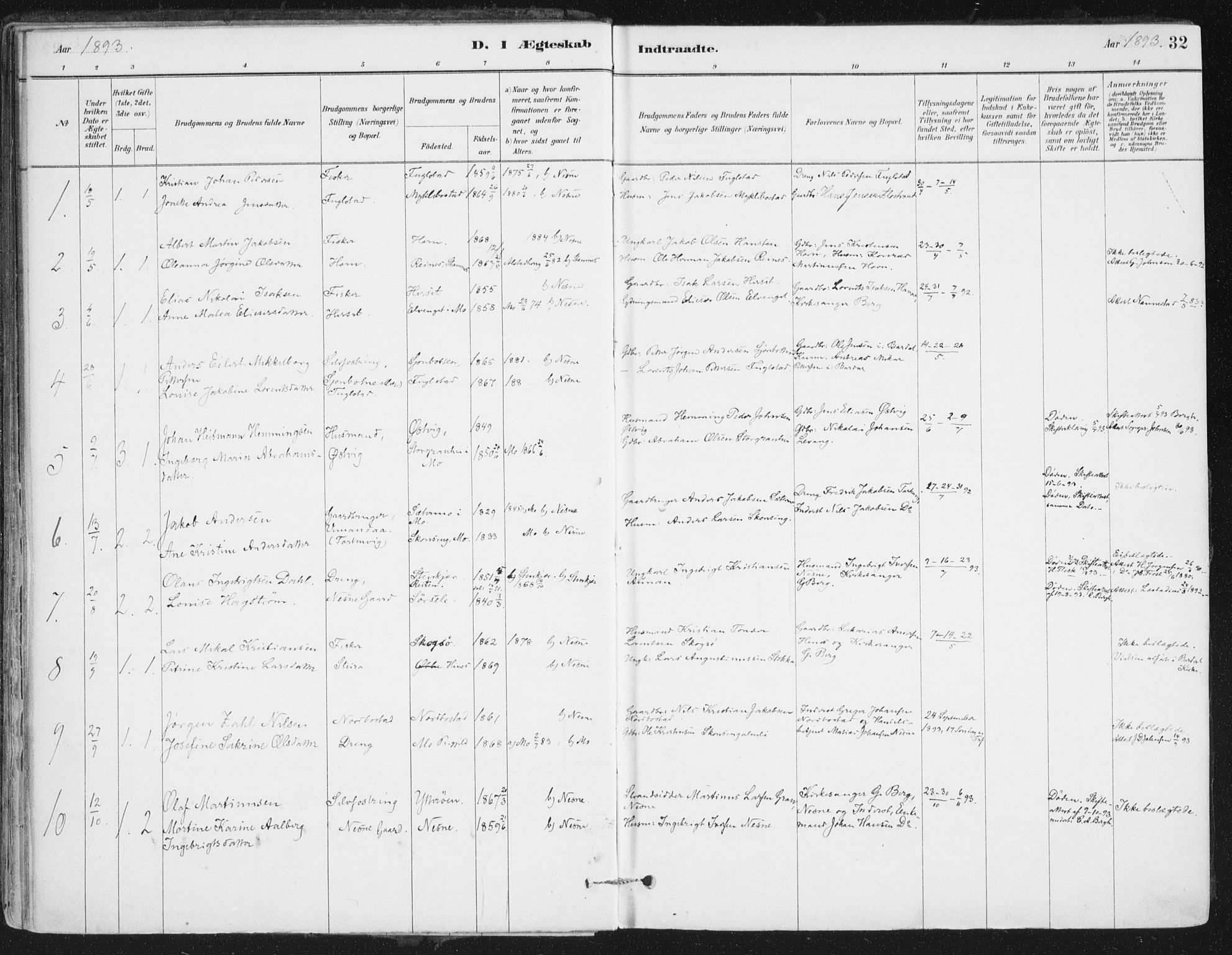 Ministerialprotokoller, klokkerbøker og fødselsregistre - Nordland, SAT/A-1459/838/L0553: Ministerialbok nr. 838A11, 1880-1910, s. 32