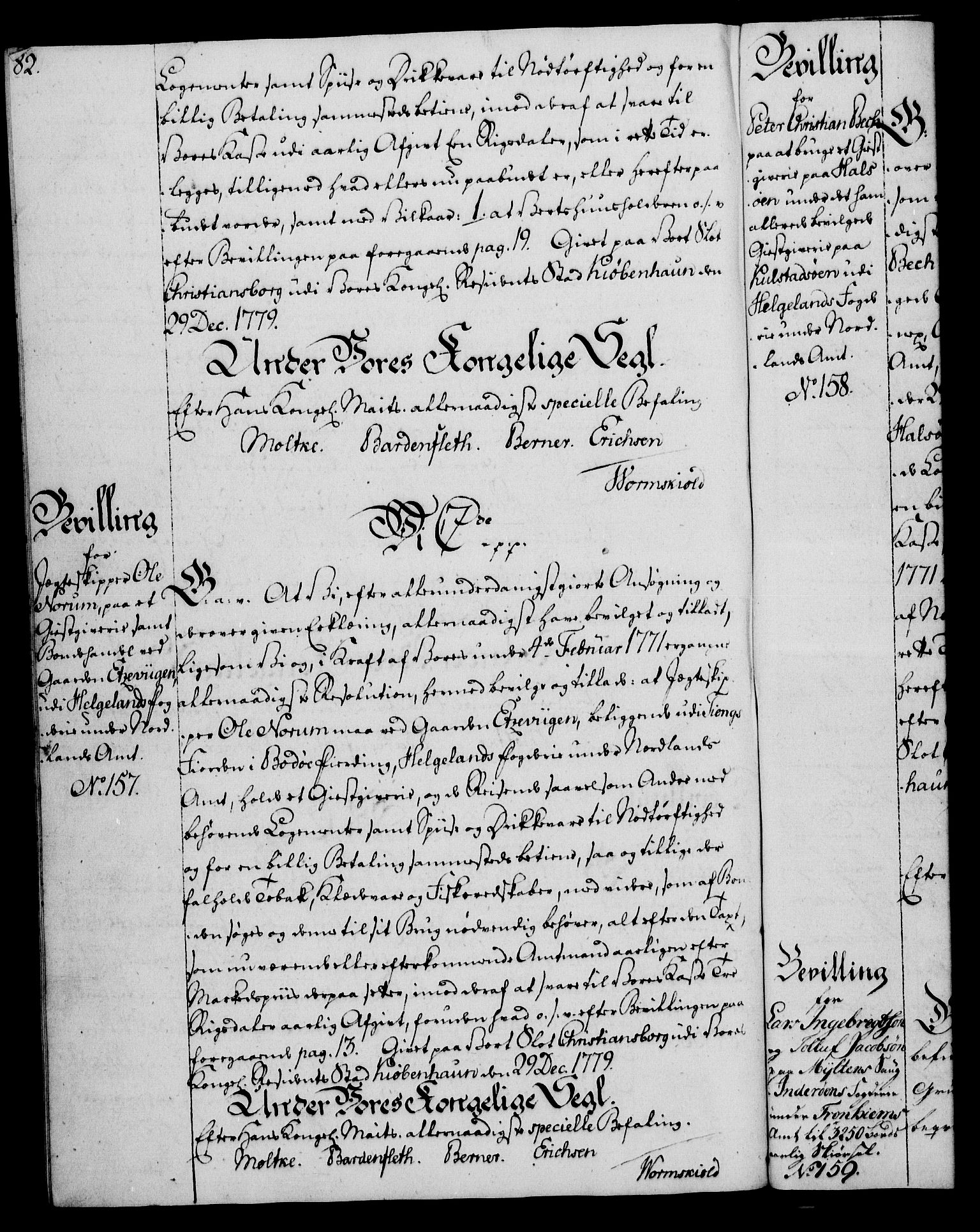 Rentekammeret, Kammerkanselliet, RA/EA-3111/G/Gg/Gga/L0011: Norsk ekspedisjonsprotokoll med register (merket RK 53.11), 1779-1781, s. 82