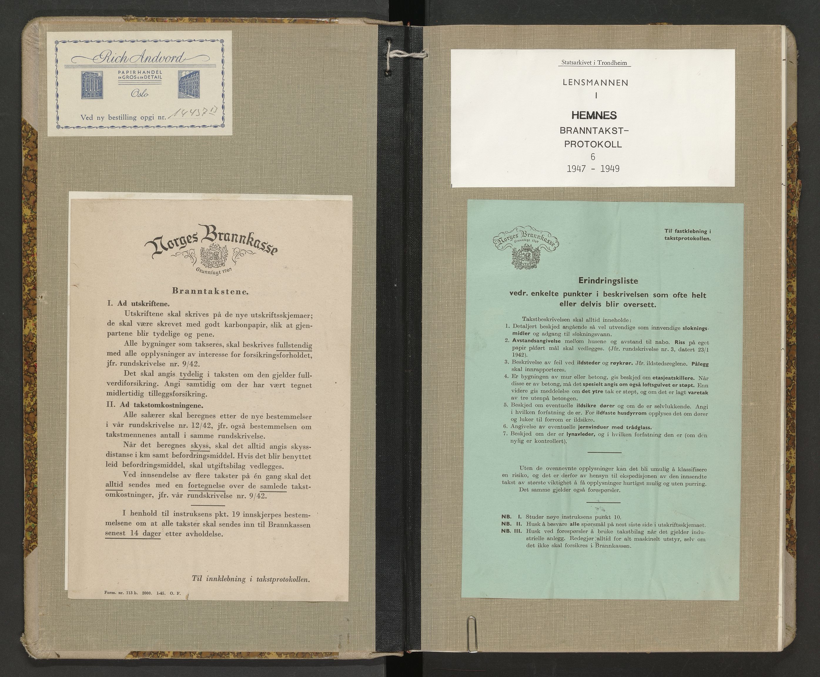 Norges Brannkasse Hemnes, SAT/A-5576/Fa/L0006: Branntakstprotokoll, 1947-1949