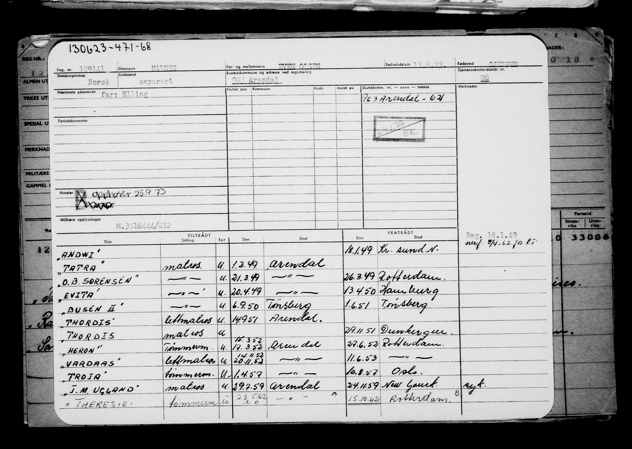 Direktoratet for sjømenn, AV/RA-S-3545/G/Gb/L0220: Hovedkort, 1923, s. 74