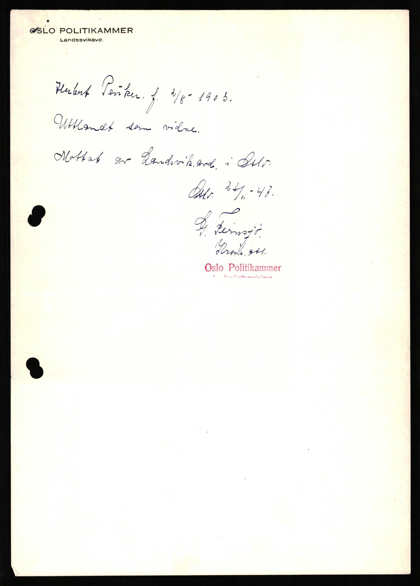 Forsvaret, Forsvarets overkommando II, AV/RA-RAFA-3915/D/Db/L0026: CI Questionaires. Tyske okkupasjonsstyrker i Norge. Tyskere., 1945-1946, s. 23
