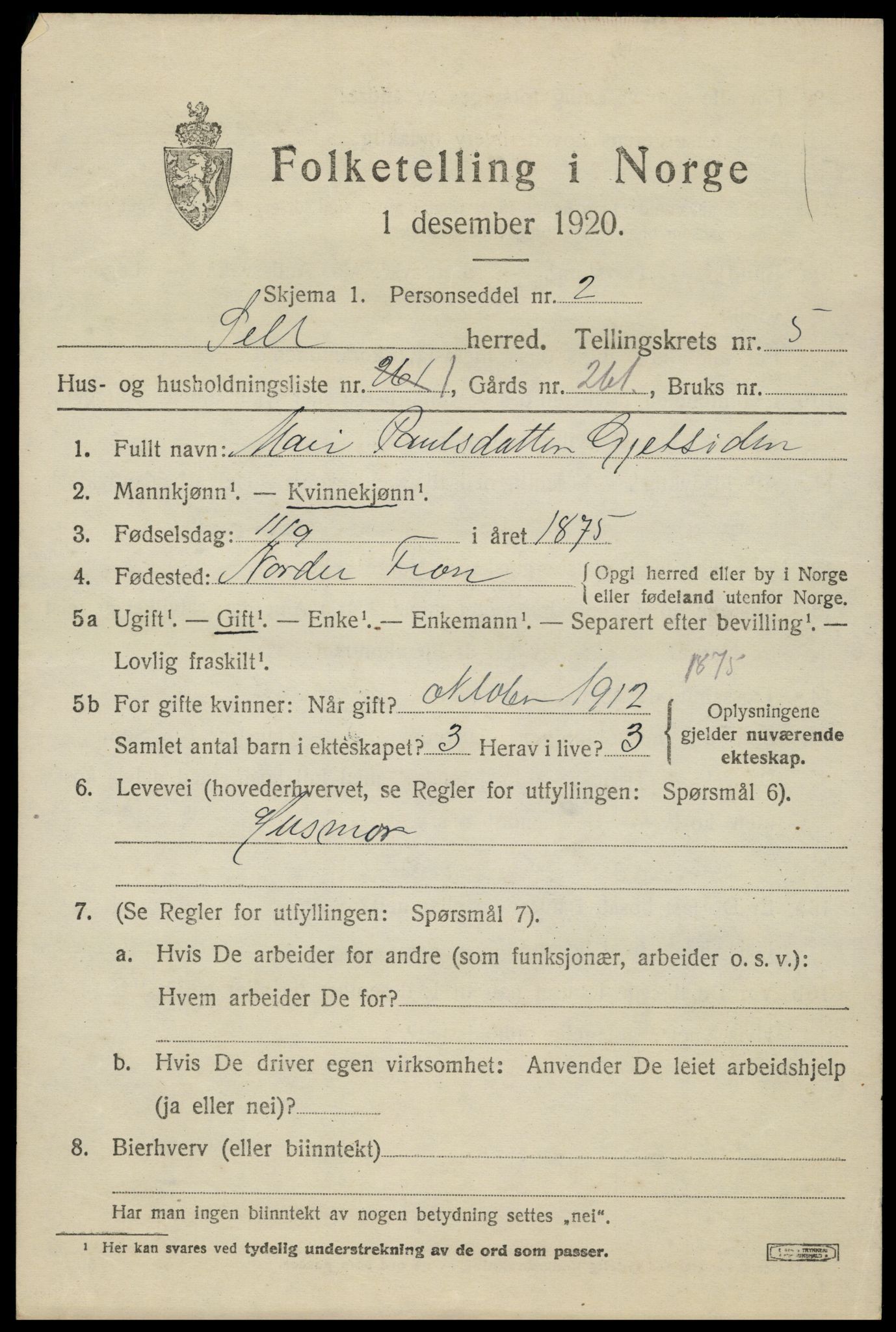 SAH, Folketelling 1920 for 0517 Sel herred, 1920, s. 4118