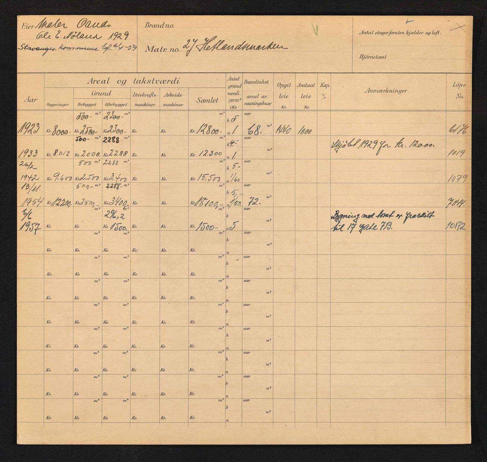 Stavanger kommune. Skattetakstvesenet, BYST/A-0440/F/Fa/Faa/L0018/0001: Skattetakstkort / Hetlandsmarka 25 - 55