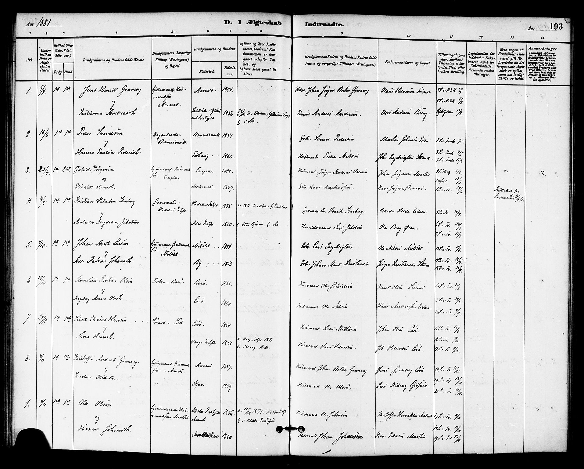 Ministerialprotokoller, klokkerbøker og fødselsregistre - Sør-Trøndelag, SAT/A-1456/655/L0680: Ministerialbok nr. 655A09, 1880-1894, s. 193