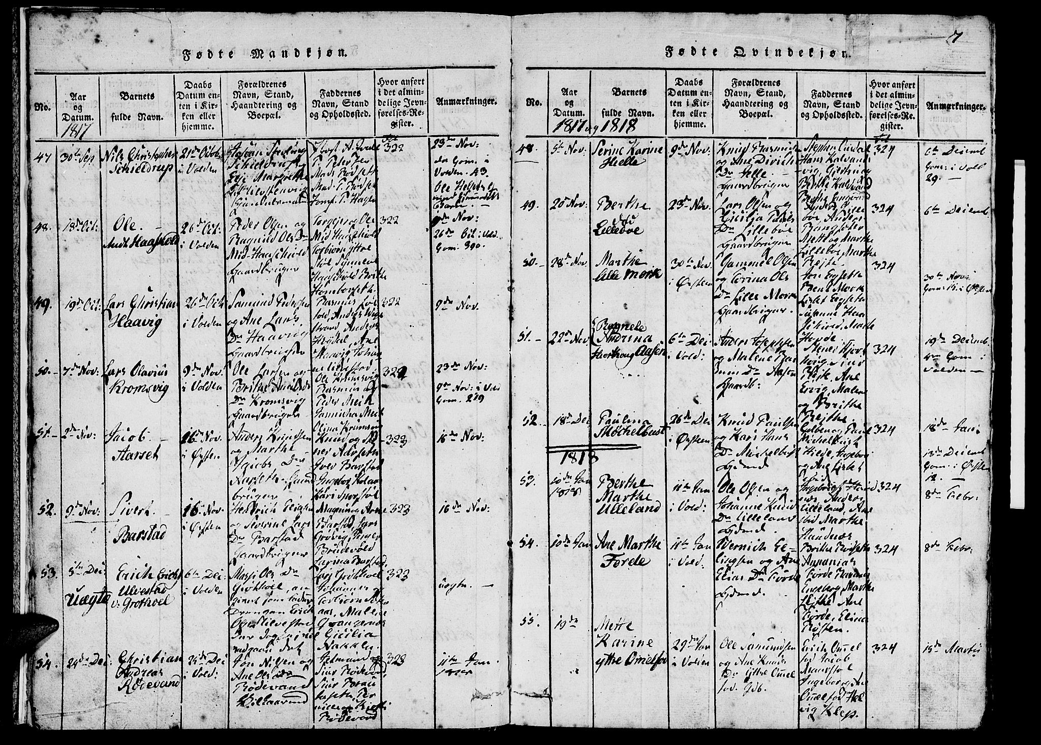 Ministerialprotokoller, klokkerbøker og fødselsregistre - Møre og Romsdal, SAT/A-1454/511/L0138: Ministerialbok nr. 511A05, 1817-1832, s. 7