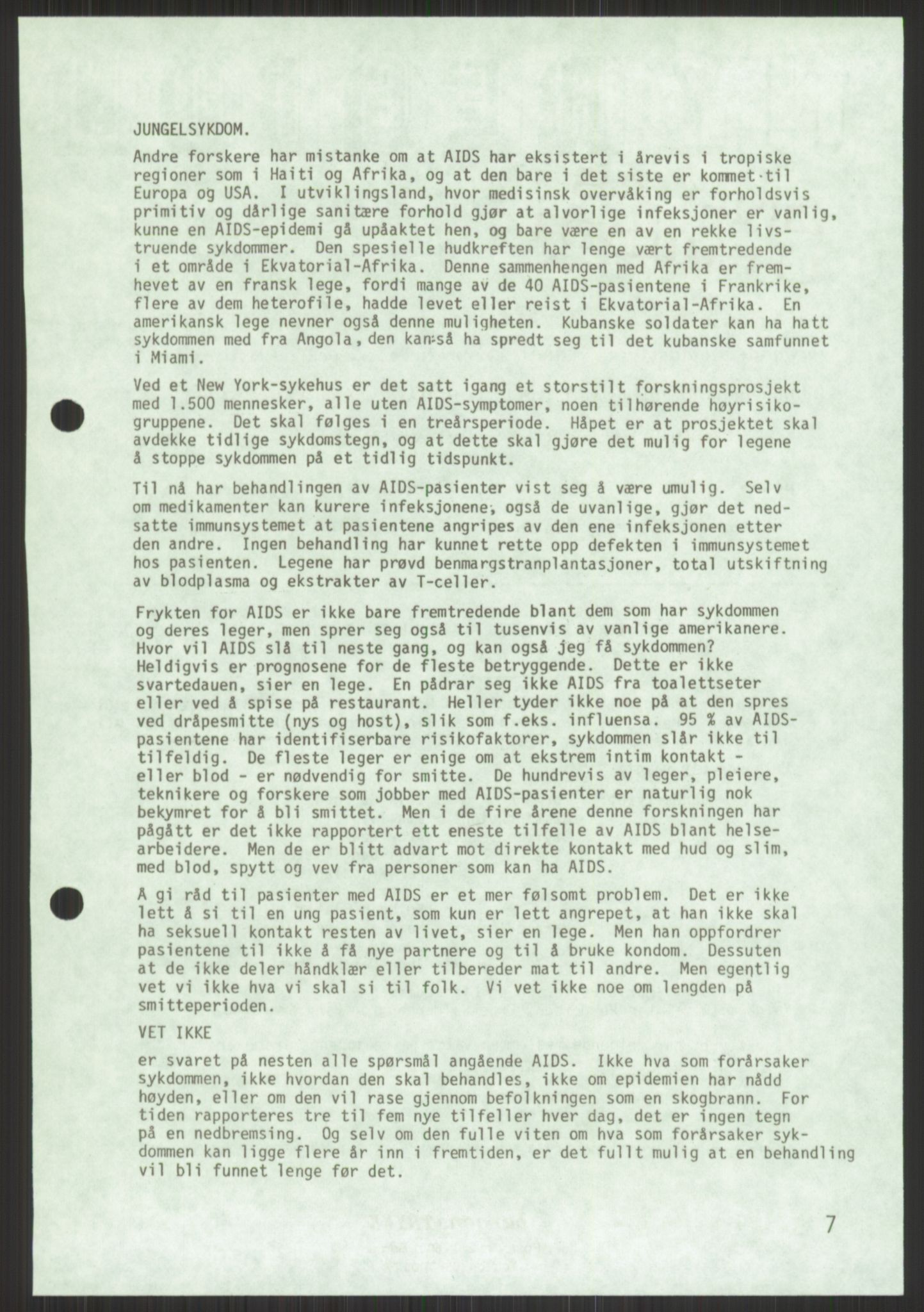 Det Norske Forbundet av 1948/Landsforeningen for Lesbisk og Homofil Frigjøring, AV/RA-PA-1216/D/Db/L0001: Aids, 1983-1987, s. 111