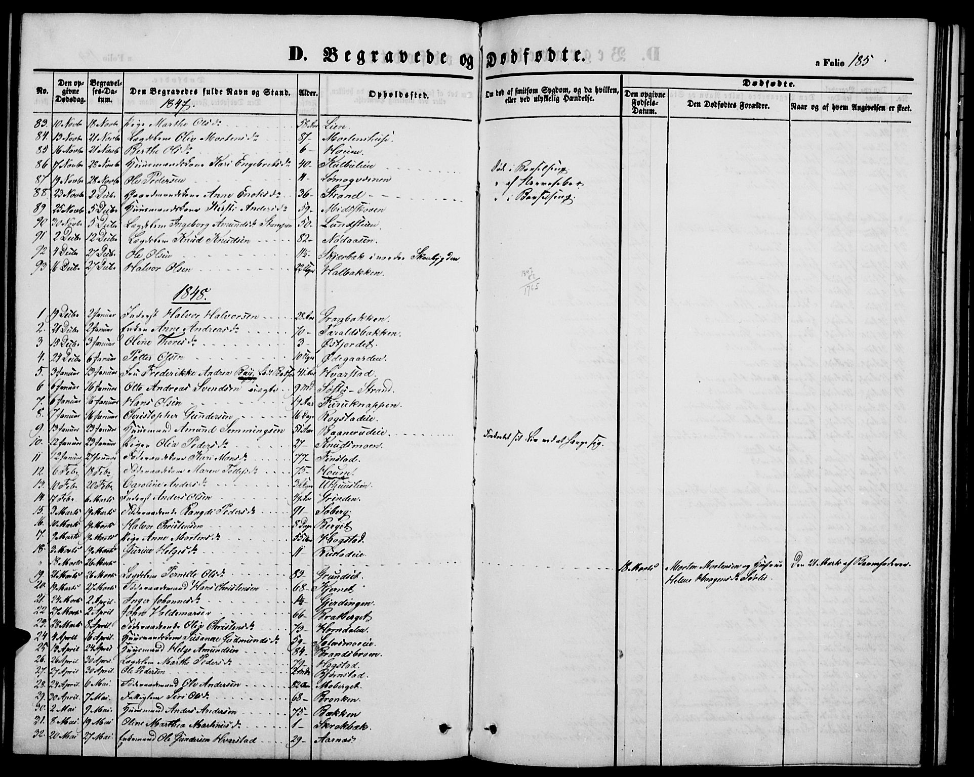 Elverum prestekontor, SAH/PREST-044/H/Ha/Hab/L0002: Klokkerbok nr. 2, 1845-1855, s. 185