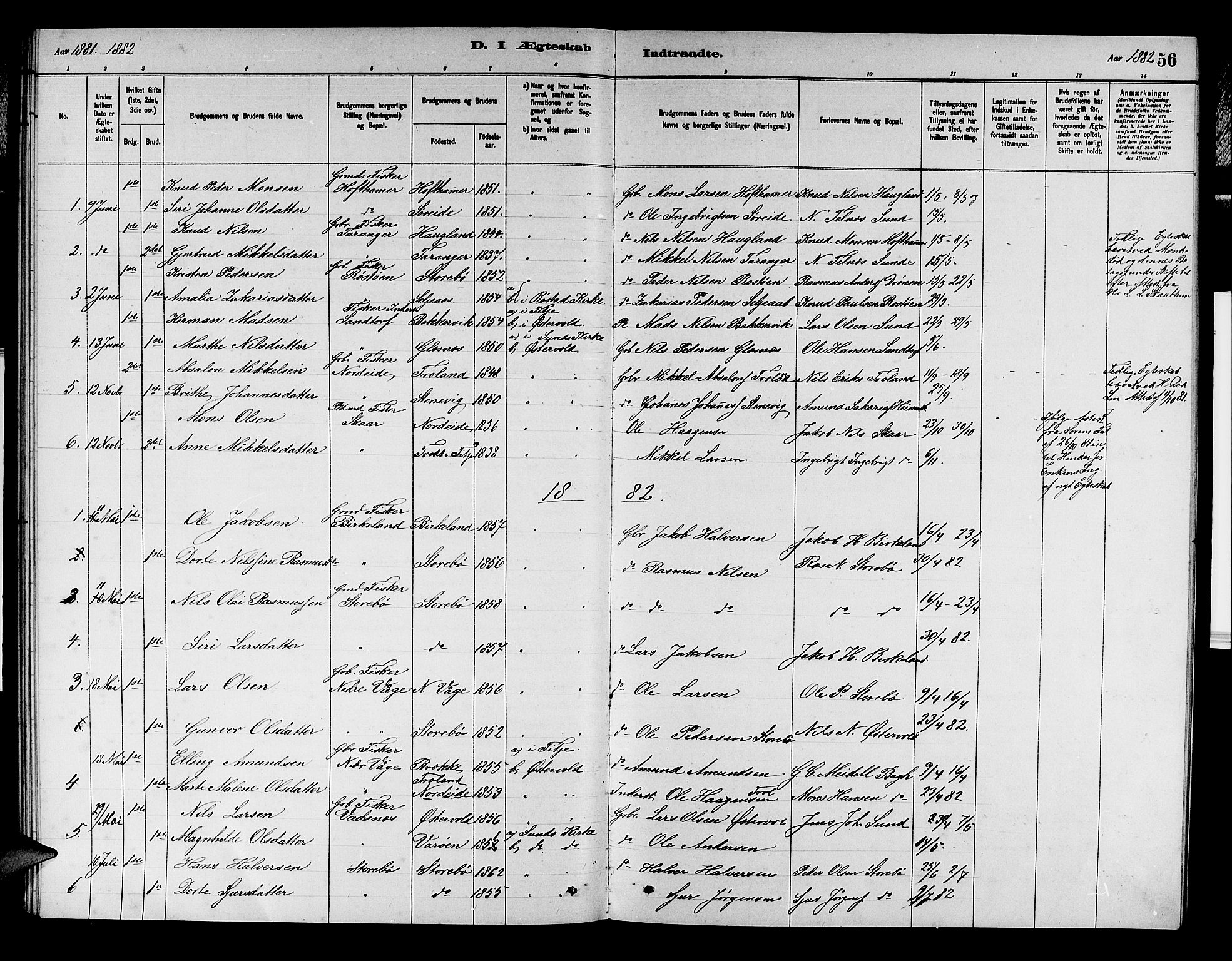 Austevoll sokneprestembete, AV/SAB-A-74201/H/Ha/Hab/Haba/L0002: Klokkerbok nr. A 2, 1880-1888, s. 56