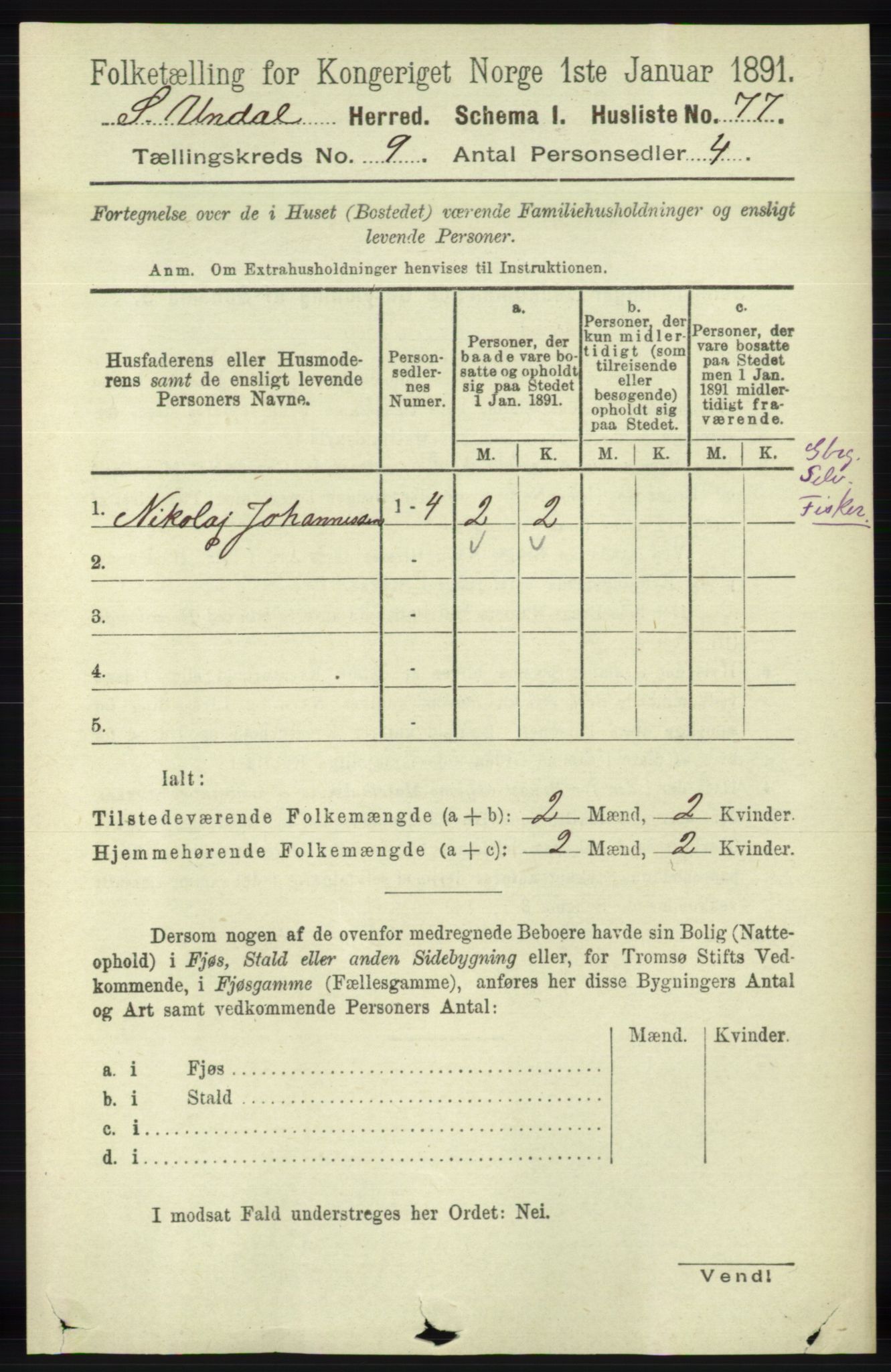 RA, Folketelling 1891 for 1029 Sør-Audnedal herred, 1891, s. 3916