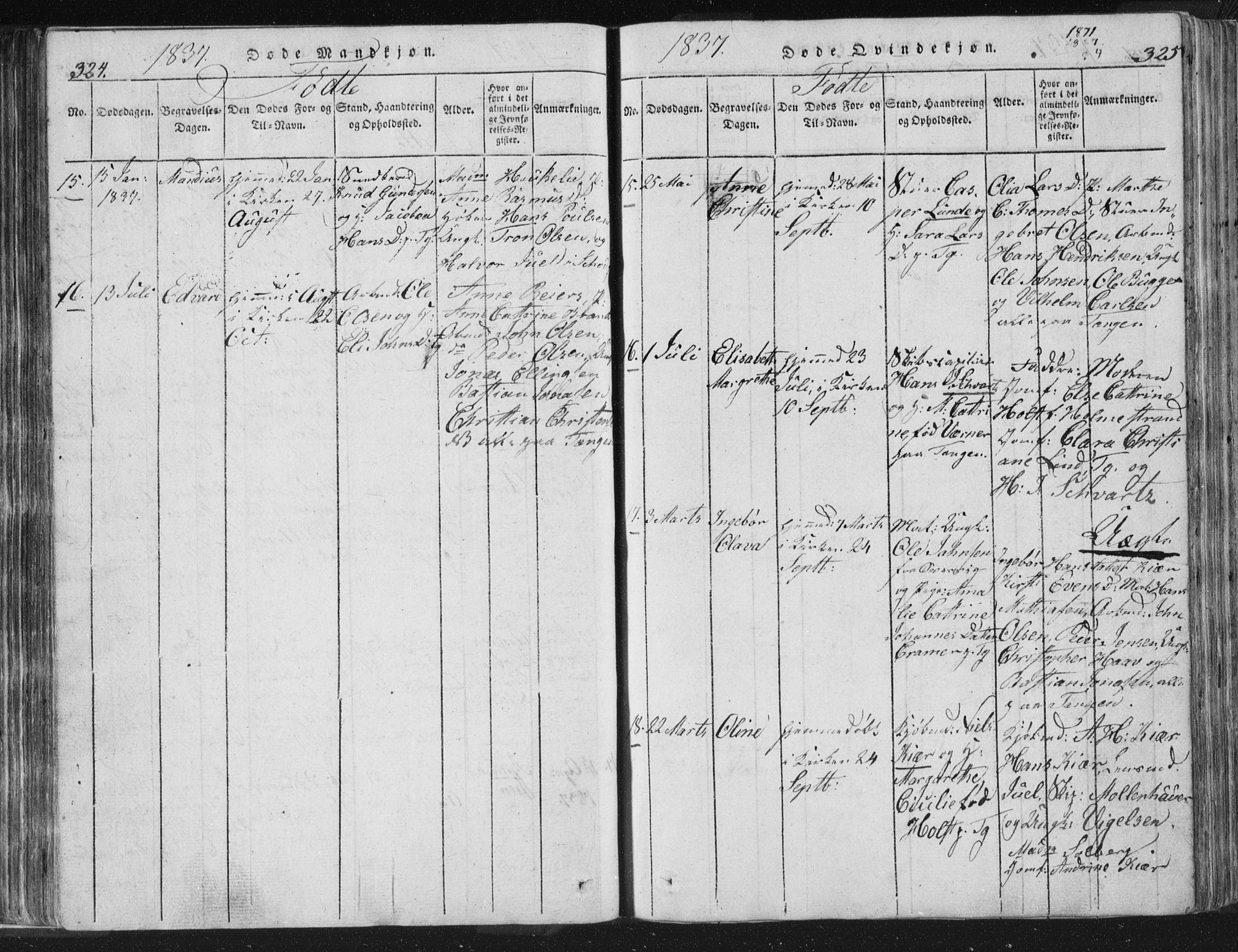 Strømsø kirkebøker, AV/SAKO-A-246/F/Fb/L0004: Ministerialbok nr. II 4, 1814-1843, s. 324-325