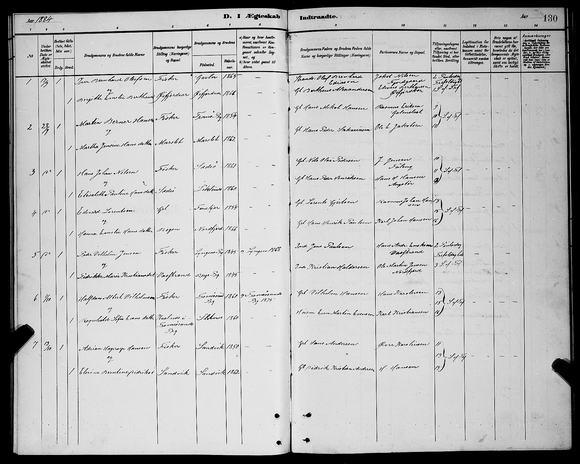 Lenvik sokneprestembete, AV/SATØ-S-1310/H/Ha/Hab/L0021klokker: Klokkerbok nr. 21, 1884-1900, s. 130