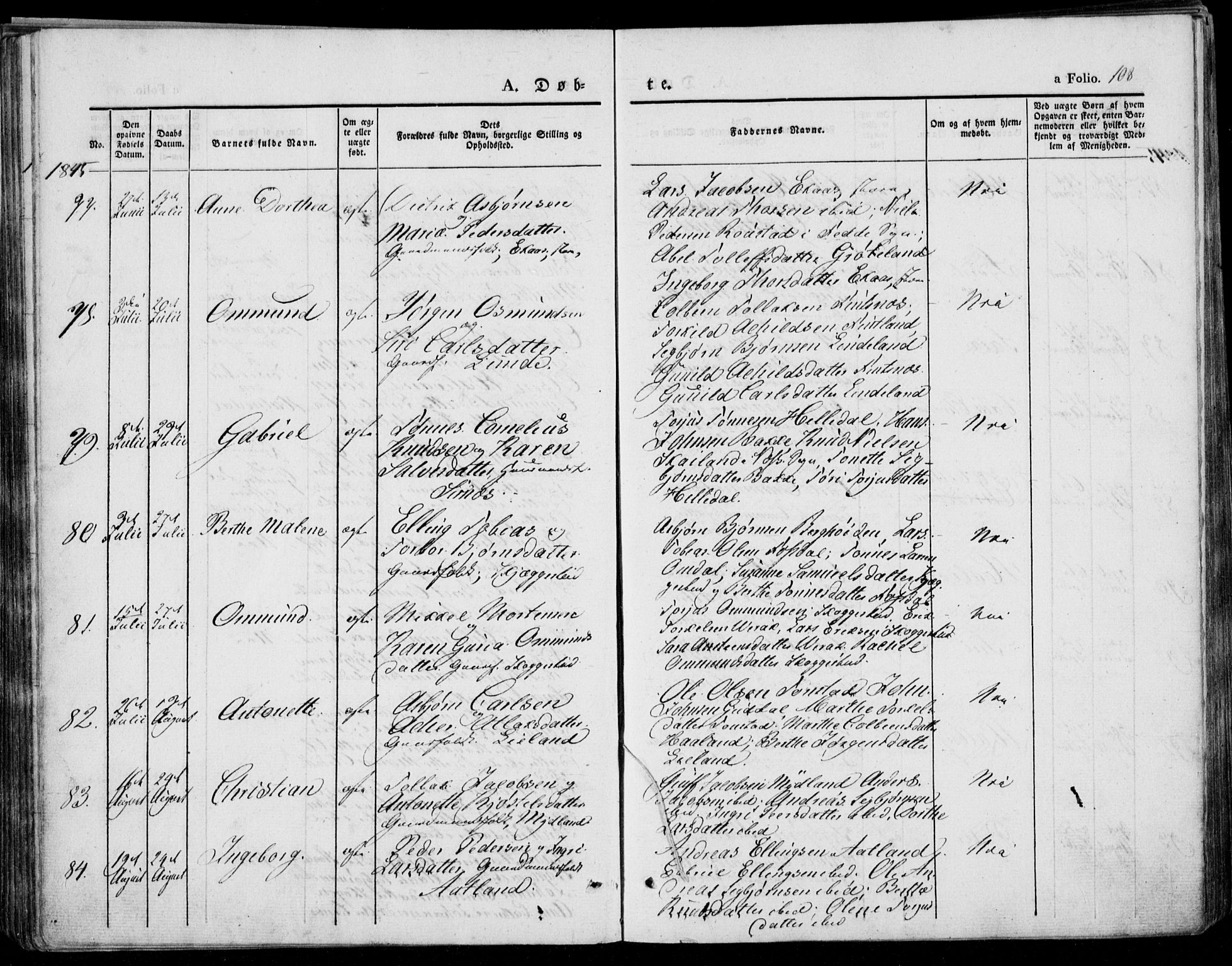Bakke sokneprestkontor, AV/SAK-1111-0002/F/Fa/Faa/L0004: Ministerialbok nr. A 4, 1834-1846, s. 108