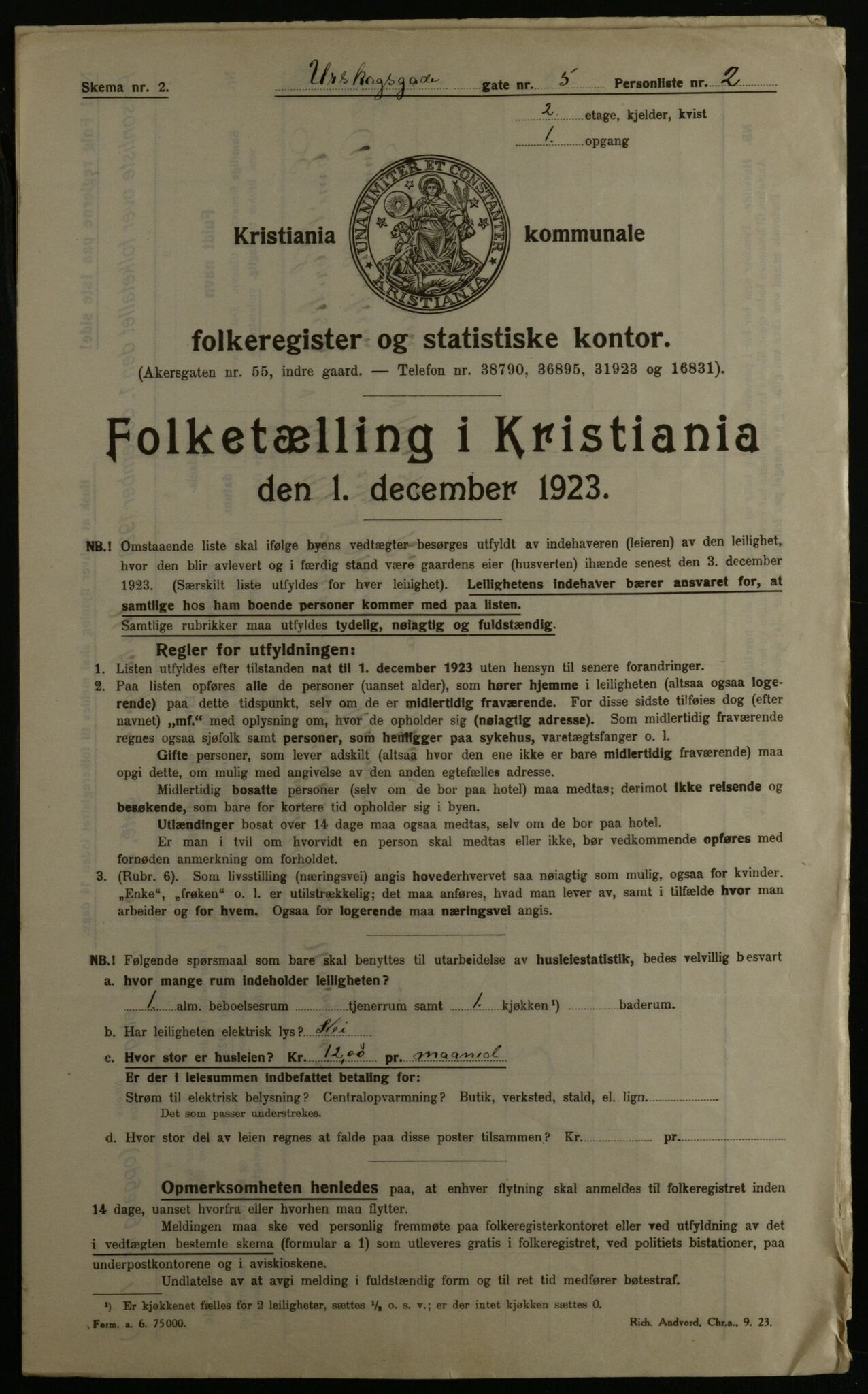 OBA, Kommunal folketelling 1.12.1923 for Kristiania, 1923, s. 3195