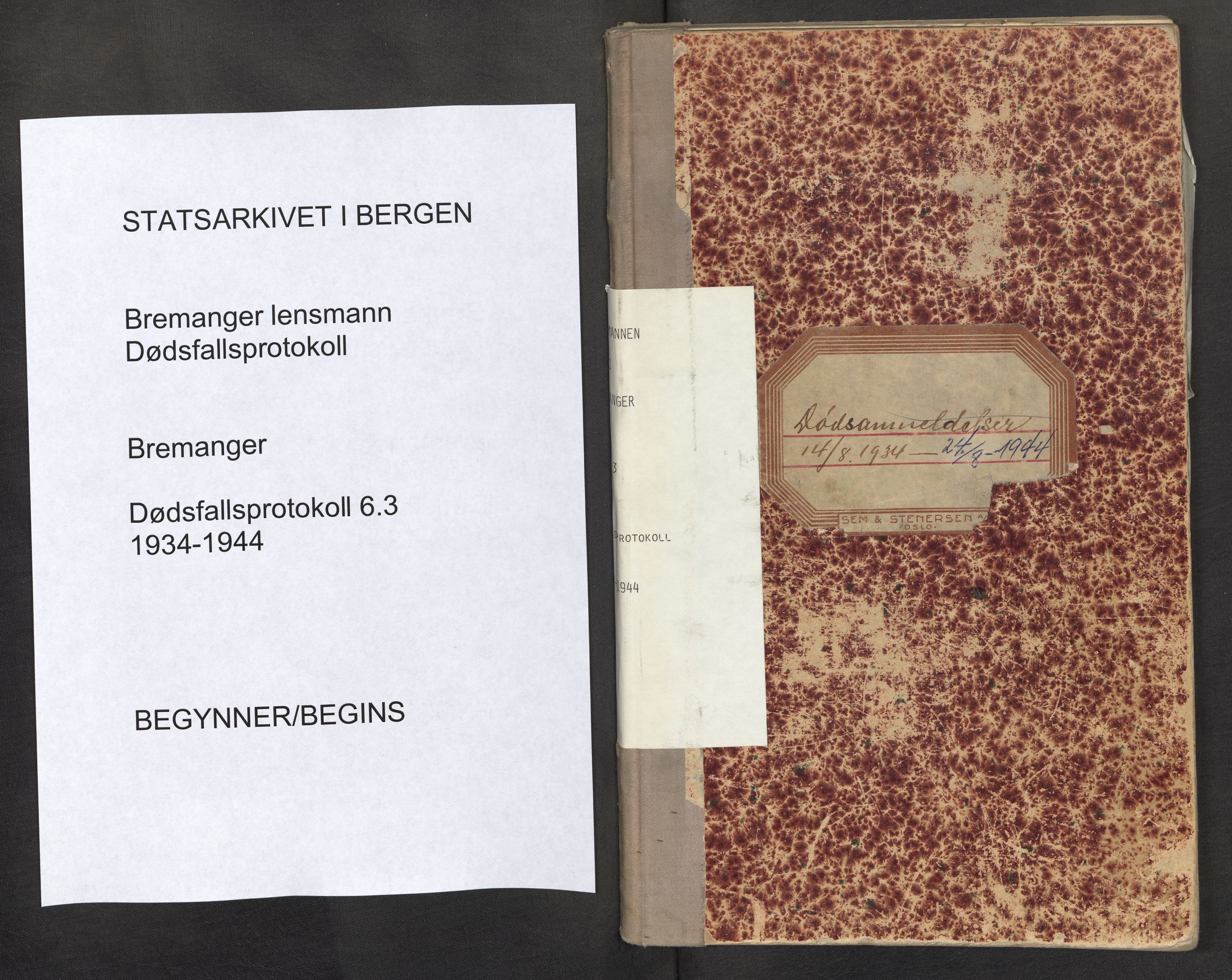 Lensmannen i Bremanger, SAB/A-26701/0006/L0003: Dødsfallprotokoll, 1934-1944